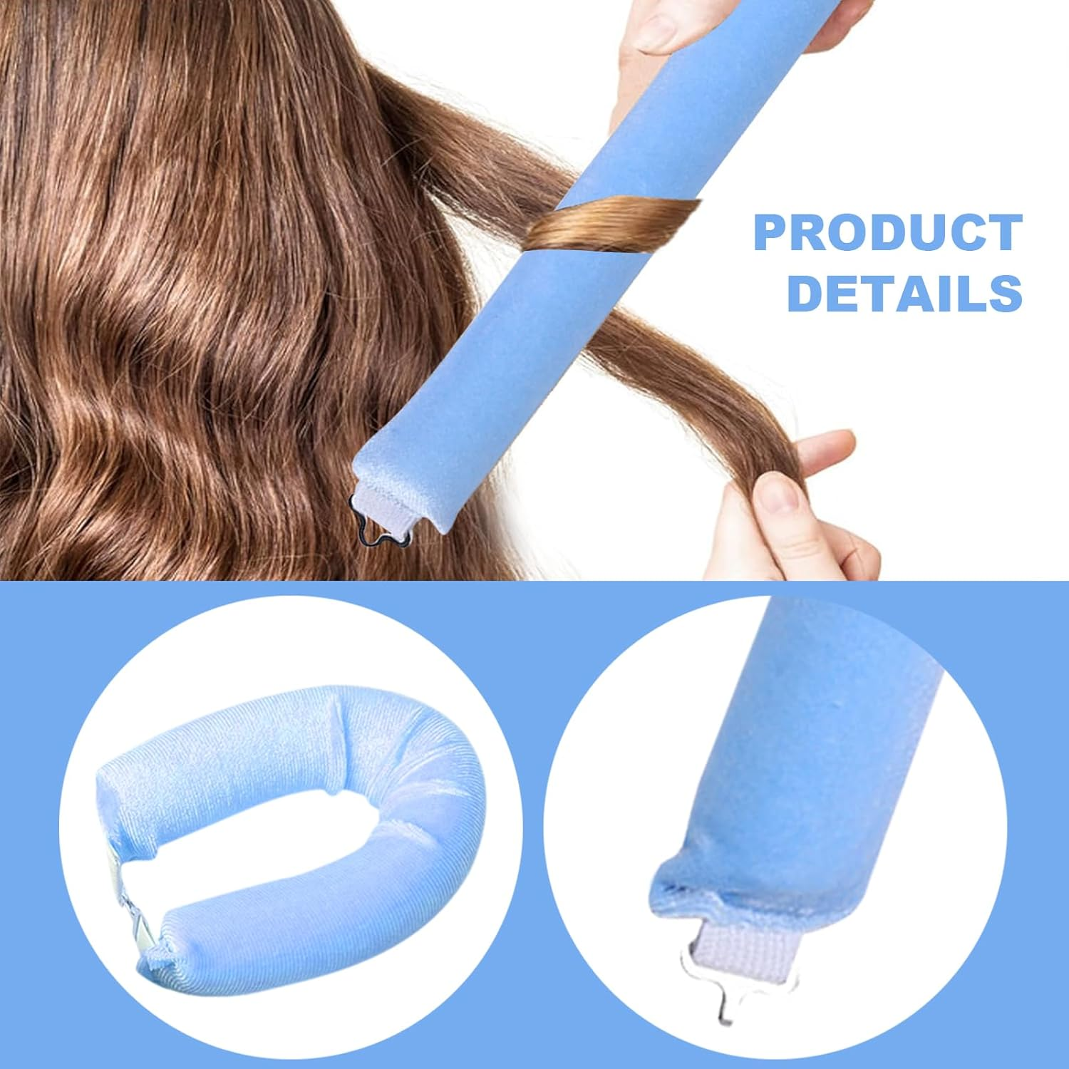 Pack of 3 Heatless Curls, Flexi Rods with Hooks, Overnight, for Different Hair Types, Long and Short Hair (Blue, M) image number 1