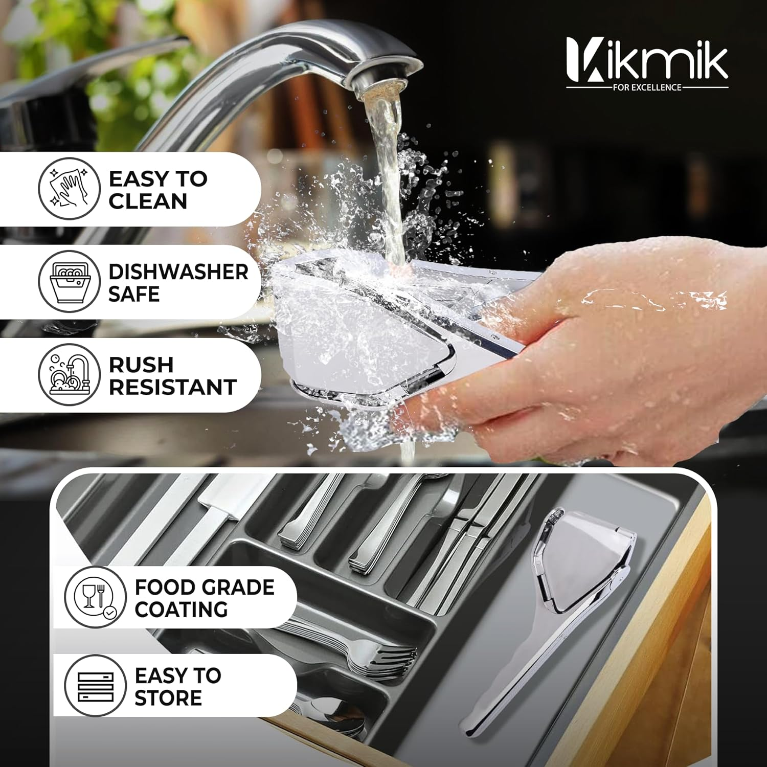 Kikmik Stainless Steel Lemon Squeezer - Handheld Citrus Squeeze Manual Juicer with Space-Saving Ergonomics Design & Sideways Pivot for Maximum Juice Yield- (Silver). image number 1