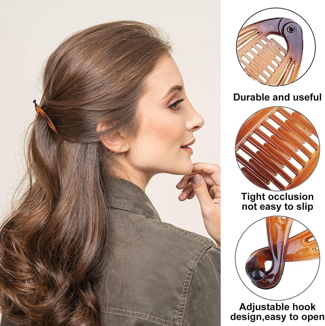 Pack of 3 Banana Clips, Vintage Fishtail Hair Clip, French Banana Clip, Small French Banana Clip, Ponytail Holder, Hair Gripper image number 5