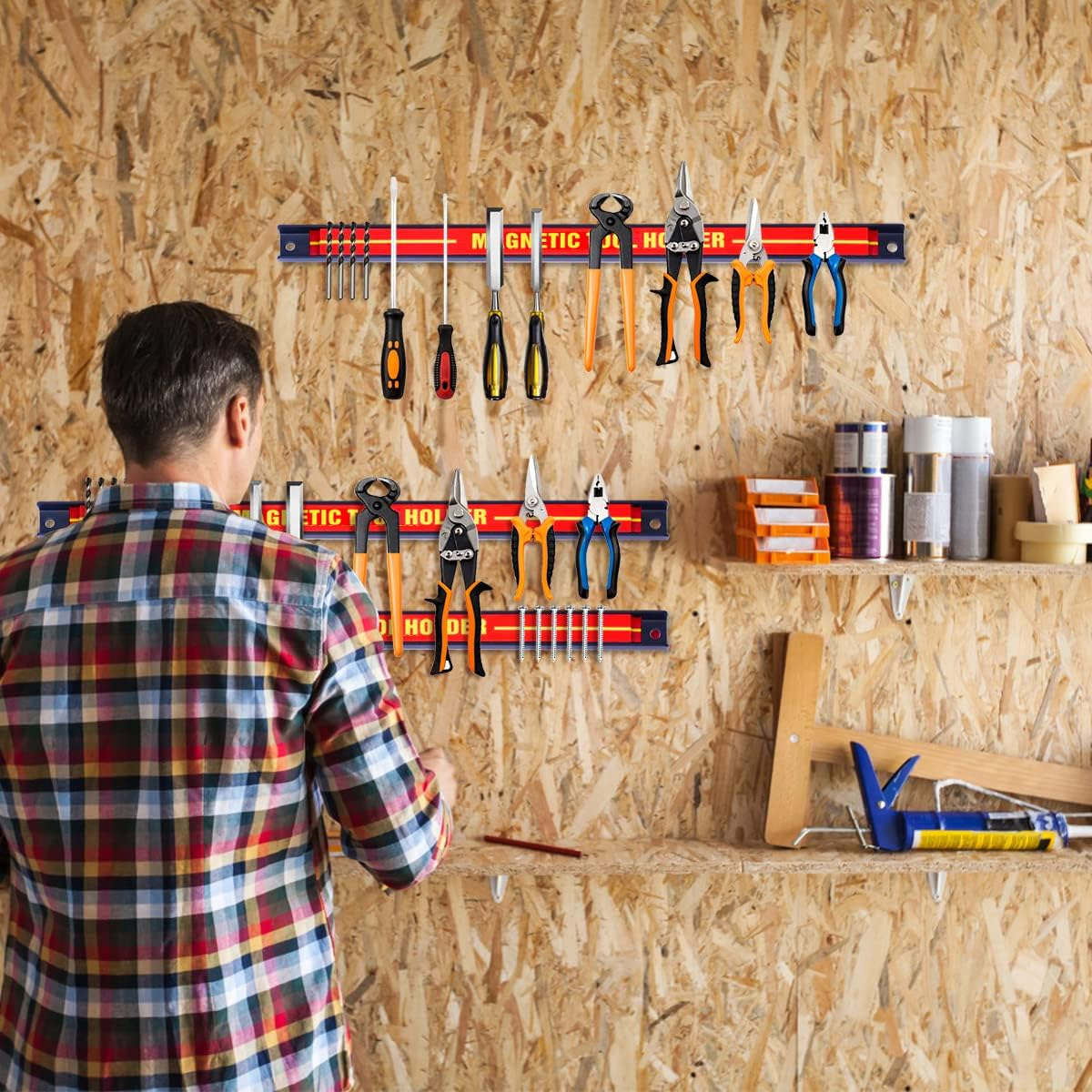 Costway Set of 3 Magnetic Tool Holder Bars, 3 PCS Metal Magnet Tool Strips, Tool Racks, Heavy-Duty Hardware Organizer Set, Measures 46 Cm in Length, Space-Saving & Strong with Wall Mounting Screws, Great for Knife, Wrench, Utensils, Garage Workshop Home image number 3