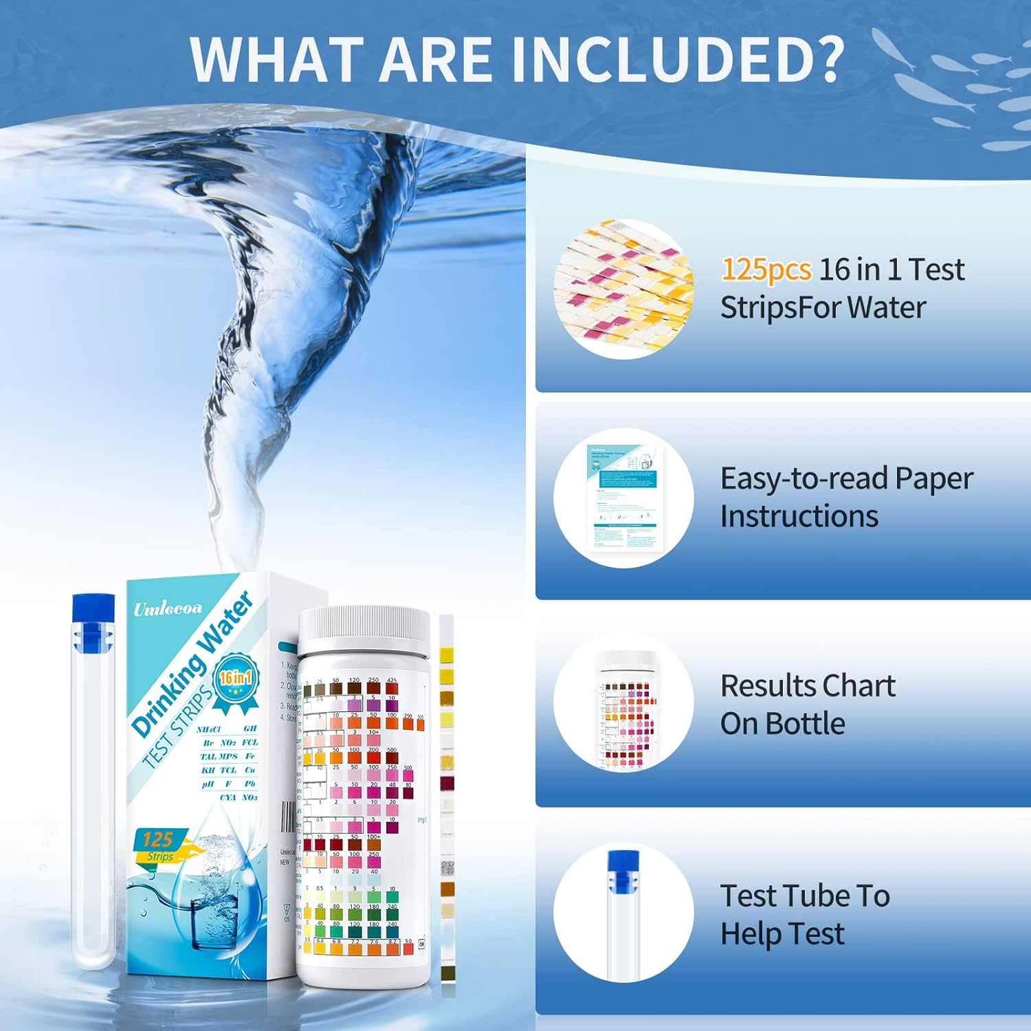 16 in 1 Premium Water Test Kit - 125 Home Water Quality Test Strips for Well and Tap Test Kit - Testing for Ph, Hardness, Chlorine, Lead, Iron, Copper, Nitrate, Nitrite, Etc image number 4