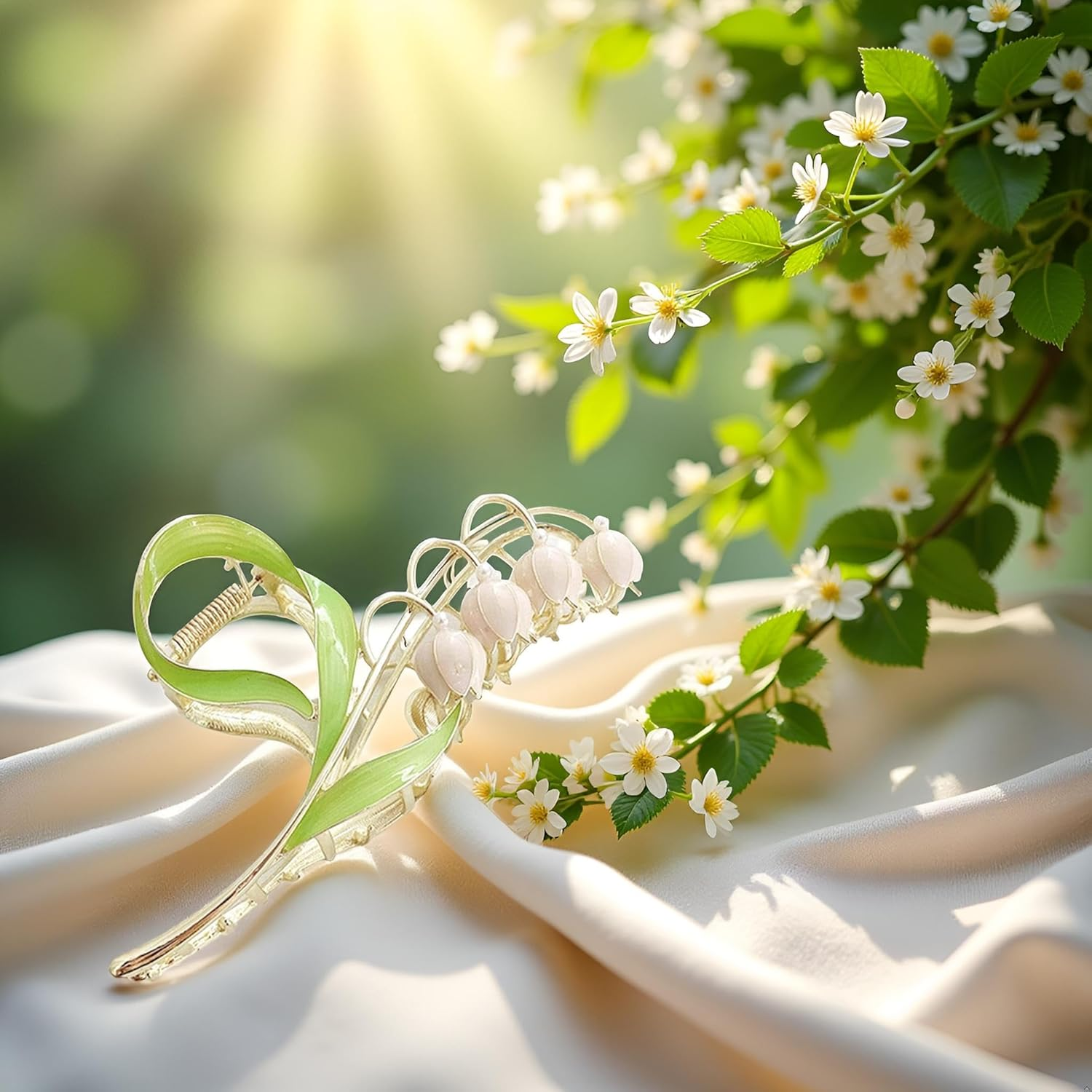 1PC Pink Lily of the Valley Flower Hair Clips, Large Metal Claw Clip,Orchid Clamps,Lily Jaw Clamp Styling Accessories for Thick Thin image number 4