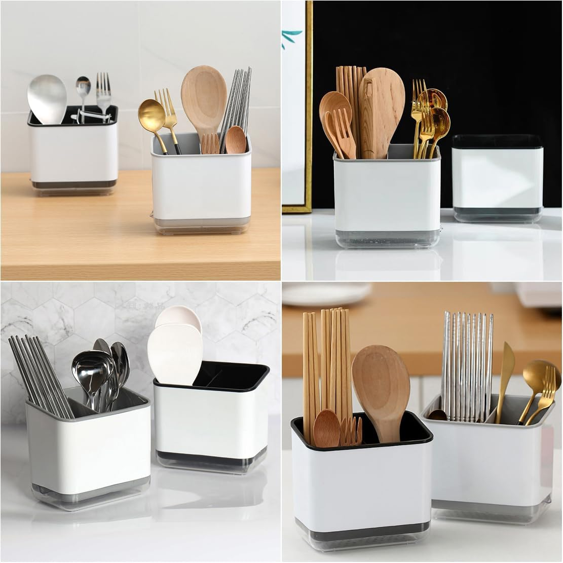 Utensil Holder, Cutlery Drainer Sink Caddy Silverware Organizer Basket Dish Drying Rack, Kitchen Storage Accessories for Chopsticks, Knives, Forks and Spoons (Grey) image number 2