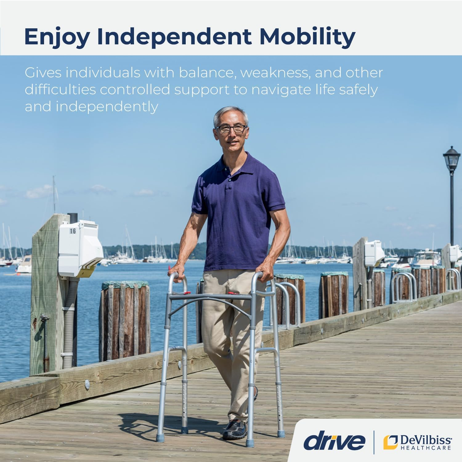 Drive Medical 10200-1 Deluxe Two Button Folding Walker, Silver