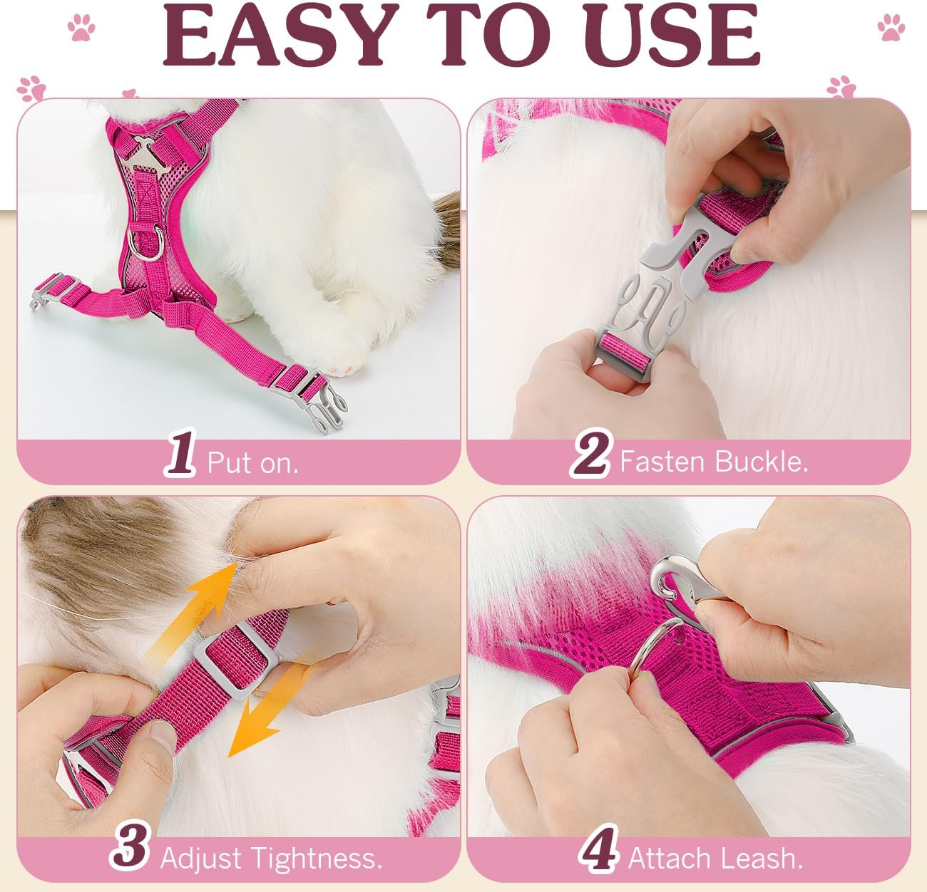 Vavopaw Cat Harness and Lead Set for Walks, Escape Proof Kitten Vest Harness with Reflective Strip, Adjustable Pet Safety Vest for Cats, Puppies, L, Magenta image number 2