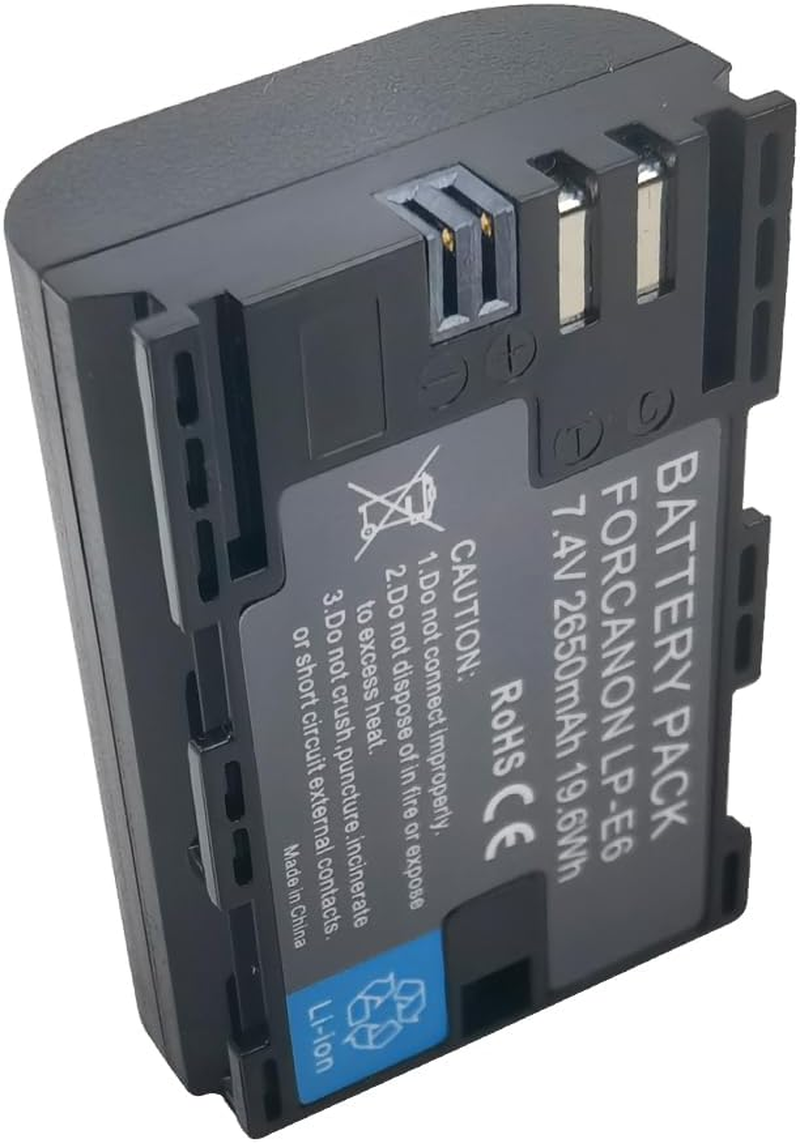 2X 2650Mah Battery Pack for Canon LP-E6N LP-E6 LPE6N LPE6 LC-E6E, EOS 5D Mark II,5D Mark III,5DS, 6D 7D 60D 60Da 70D 80D 90D,7D Mark II,7D Mark III,XC10,XC15 Digital SLR Camera image number 1