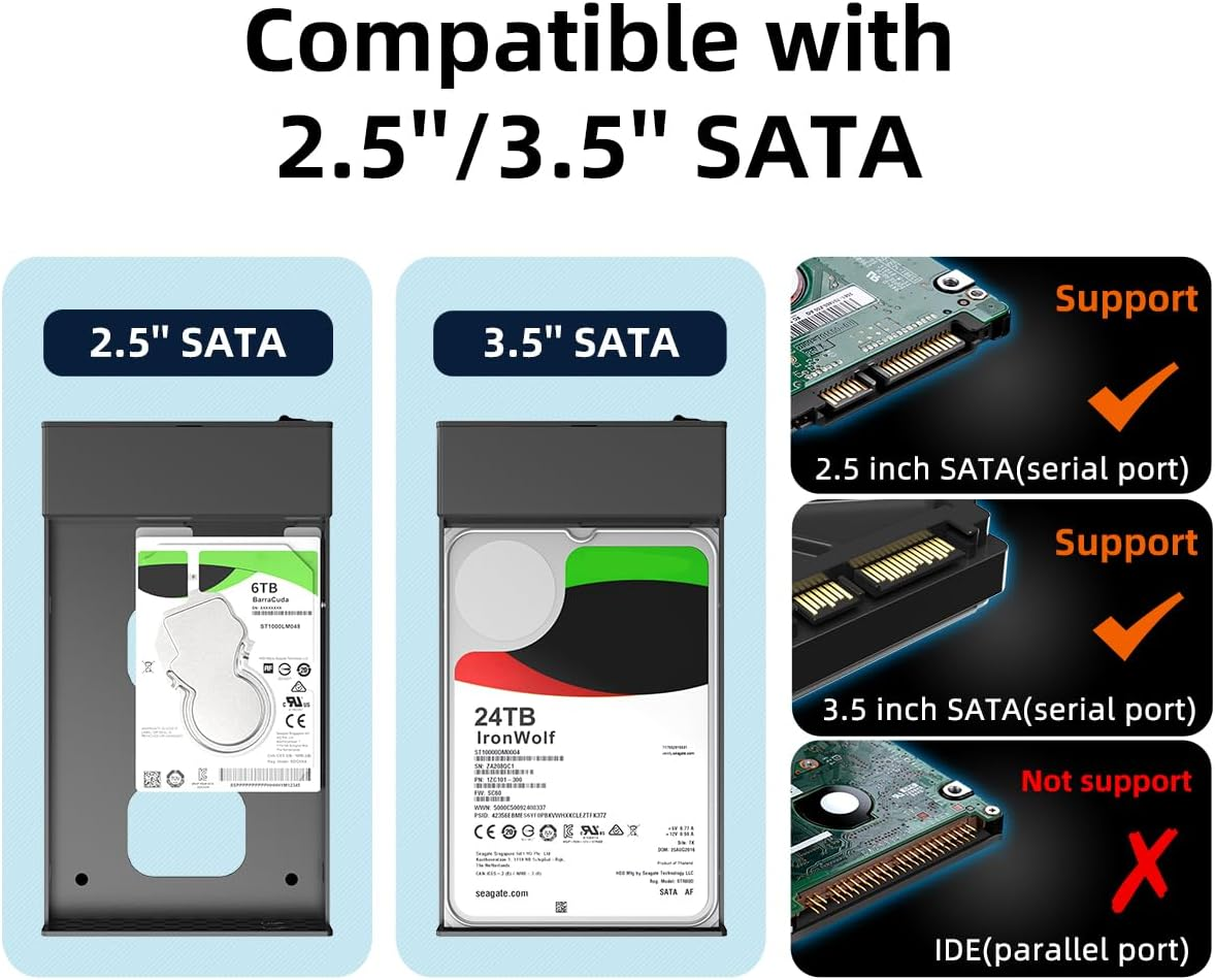 MAIWO External Hard Drive Enclosure(6Gbps) with Hub Expander for 3.5 2.5 Inch SATA SSD HDD USB C to SATA III with UASP, 1 Port USB C Hub/2 Port USB a 10Gbps Hub,Compatible with Seagate Samsung Xbox image number 2