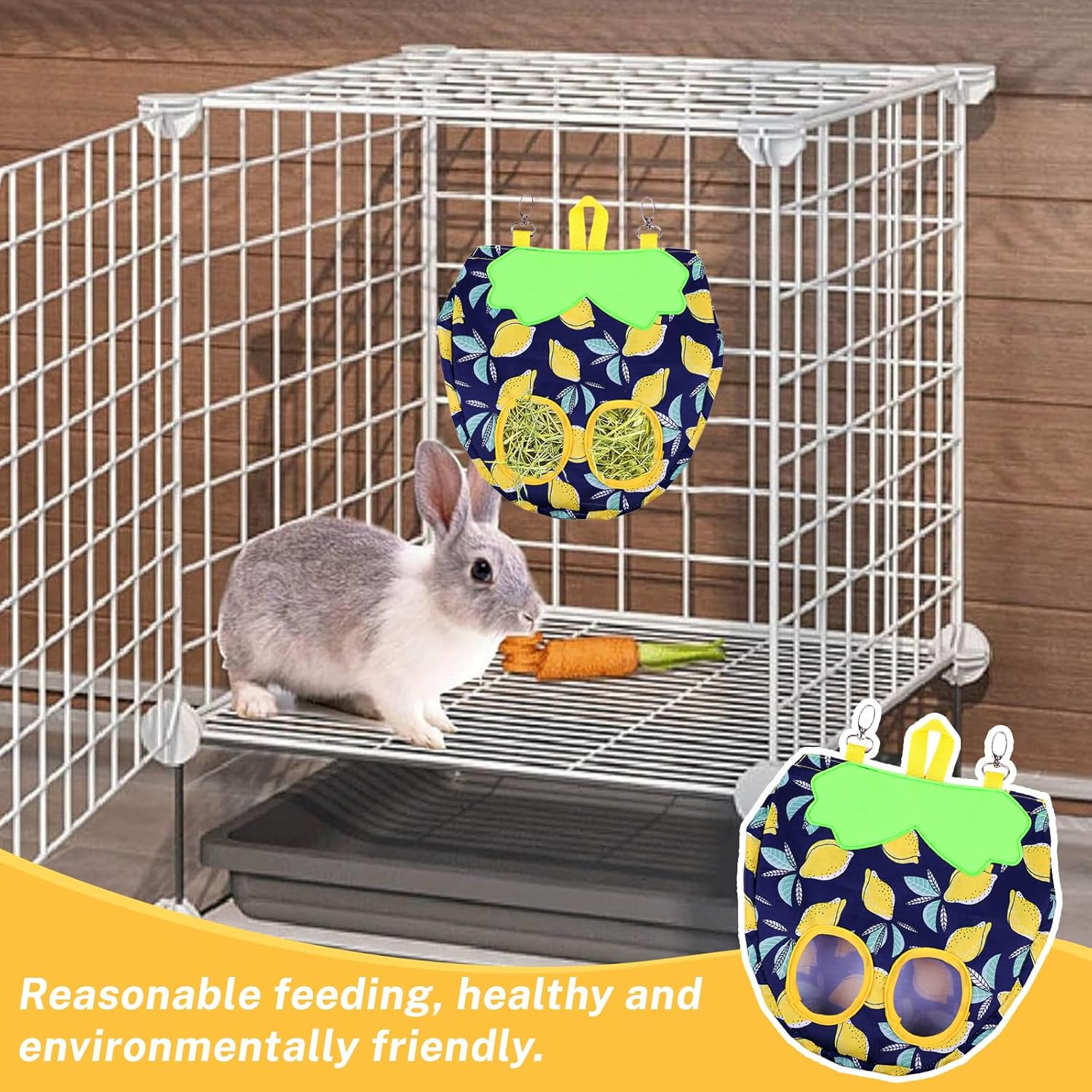 Hay Bag Guinea Pigs, Dellyy Rabbit Food Bag, Hay Bag, Guinea Pigs, Small Animal Feeder, for Rabbit, Chinchilla, Hamster, Small Animals, with 2 Windows (Blue, 2) image number 5