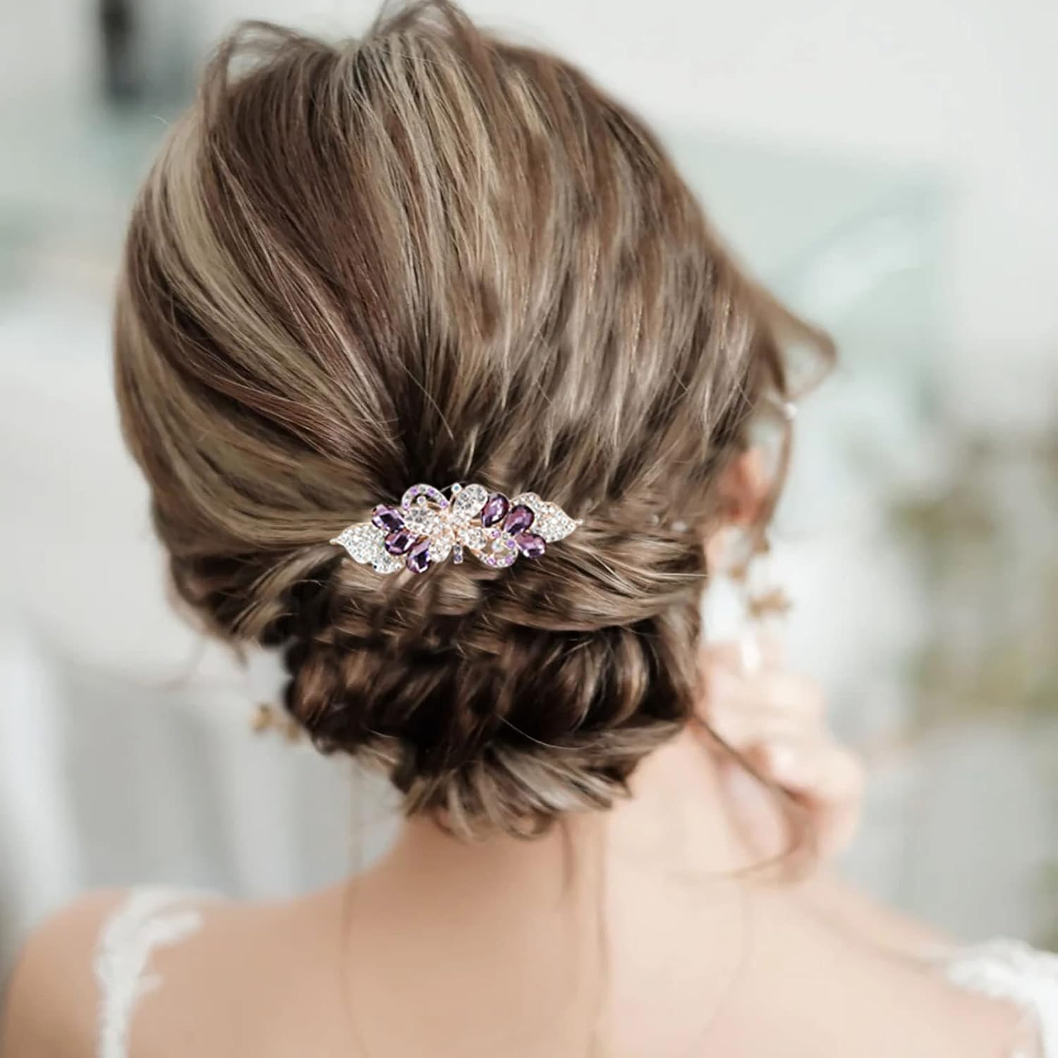 Tseenyi Crystal Farfalla Hair Clip Rhinestone Wedding Hair Clip Shiny Bridal Crystal Decorative Hair Clip Gold Bow Crystal Hairpin Women and Girls (Champagne Crystal)