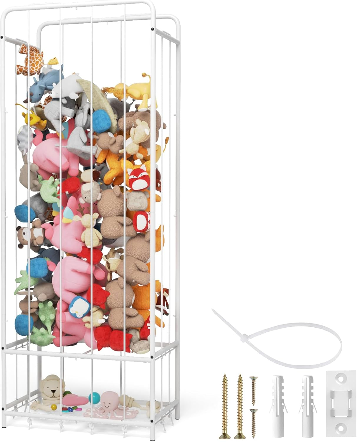 FAYDUDU Stuffed Animal Zoo Stuffed Animal Storage Toy Organization Stuffed Animals Holder Shelf with Elastic Band Stuffed Animals Cage for Nursery Playroom Bedroom Kid Room Furniture (New White) image number 3