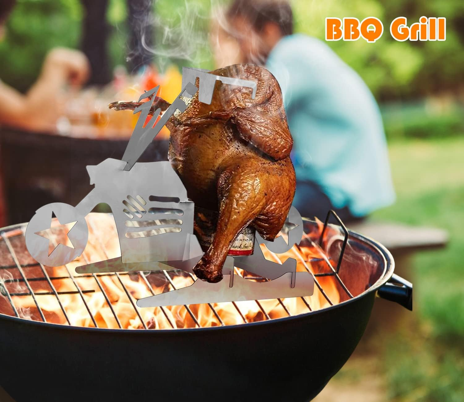 Motorcycle Beer Can Chicken Holder for Grill, Portable Beer Chicken Stand, Roast Chicken Rack for Outdoor BBQ (Five-Pointed Star) image number 4