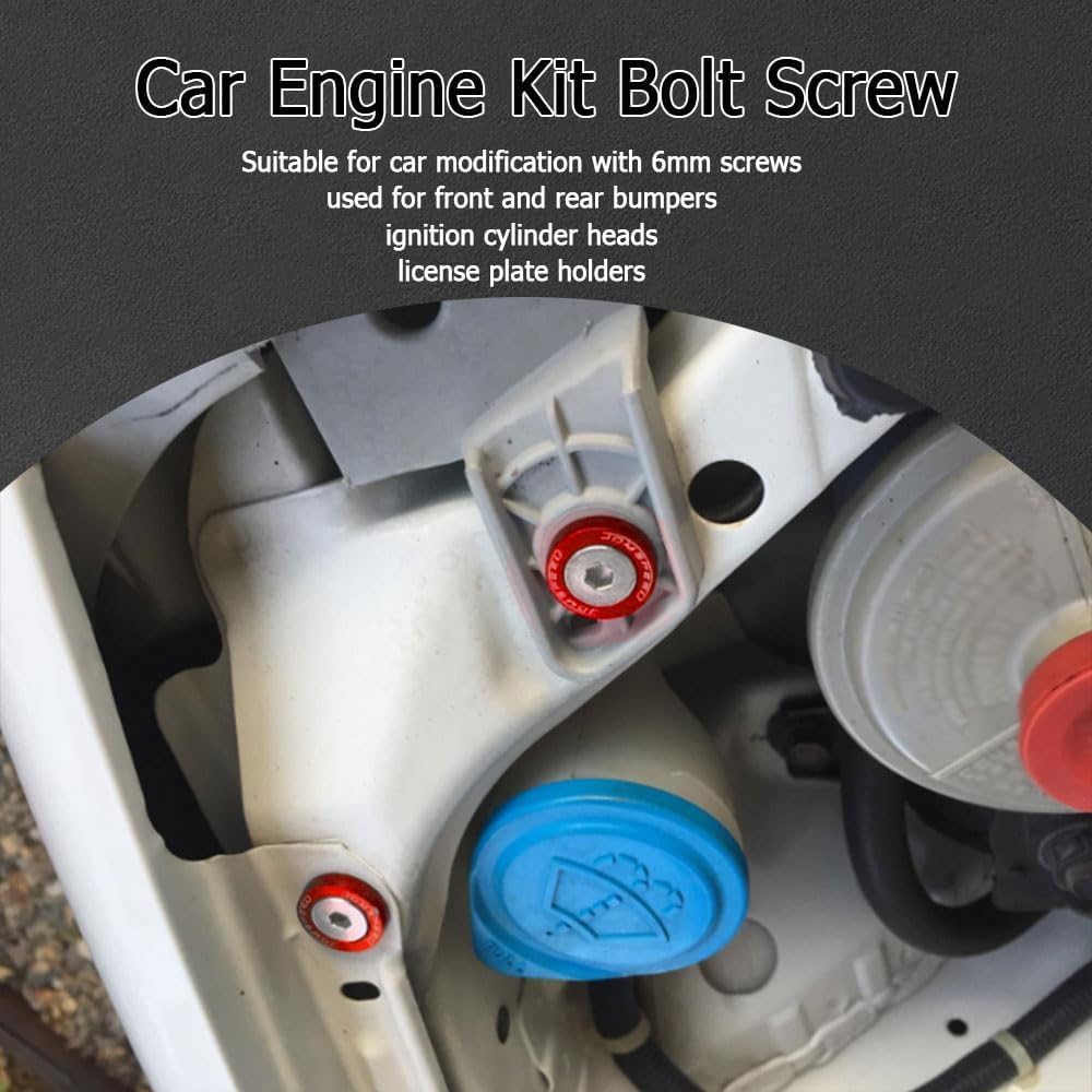 Fender Bumper Washer Bolt, Aluminum Fender Washer Engine Bay Dress up Kit, Fasteners M6 JDM Fender Washer Kit Fits Bumper Washer Bolt, Headlights, Trunk Engine Bay Dress up (Red) image number 1