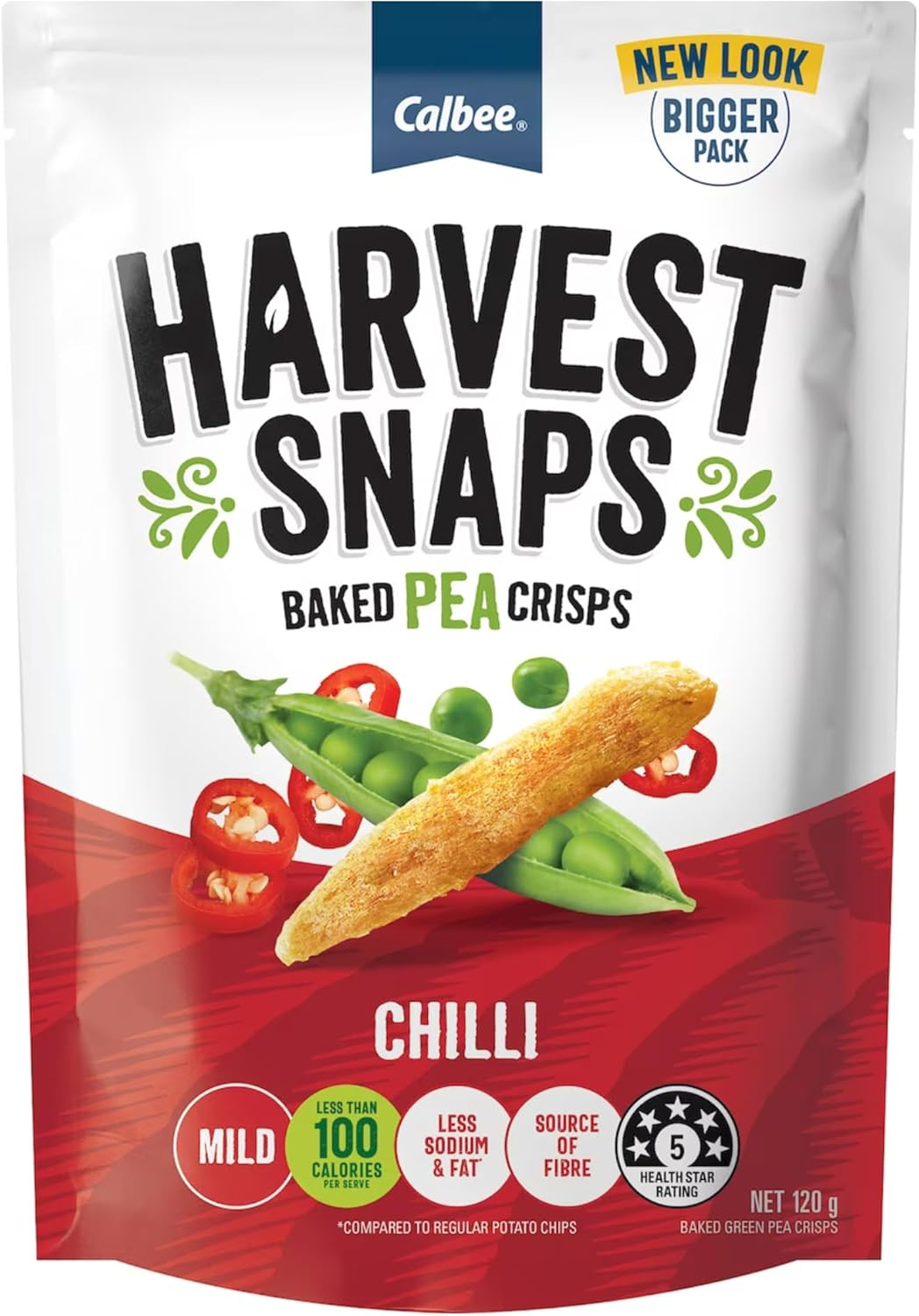 Calbee Harvest Snaps Baked Pea Crisps Chilli Flavour 120G X 2 Packs image number 1