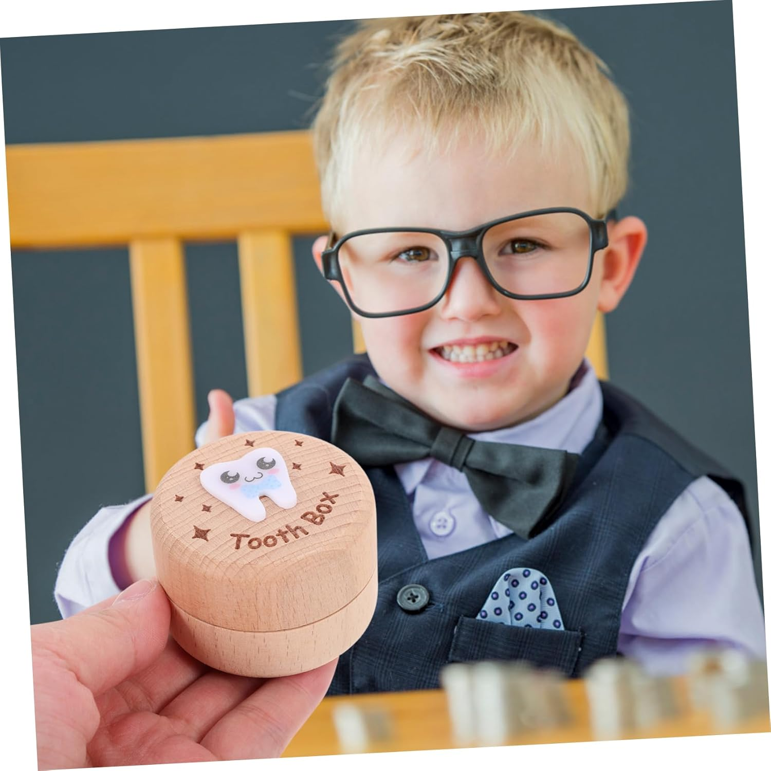 ERINGOGO Wooden Baby Tooth Box and First Tooth Keepsake Organizer for Boys and Girls Fetal Hair Storage Case for Newborns Modern Simple Wood Design image number 1