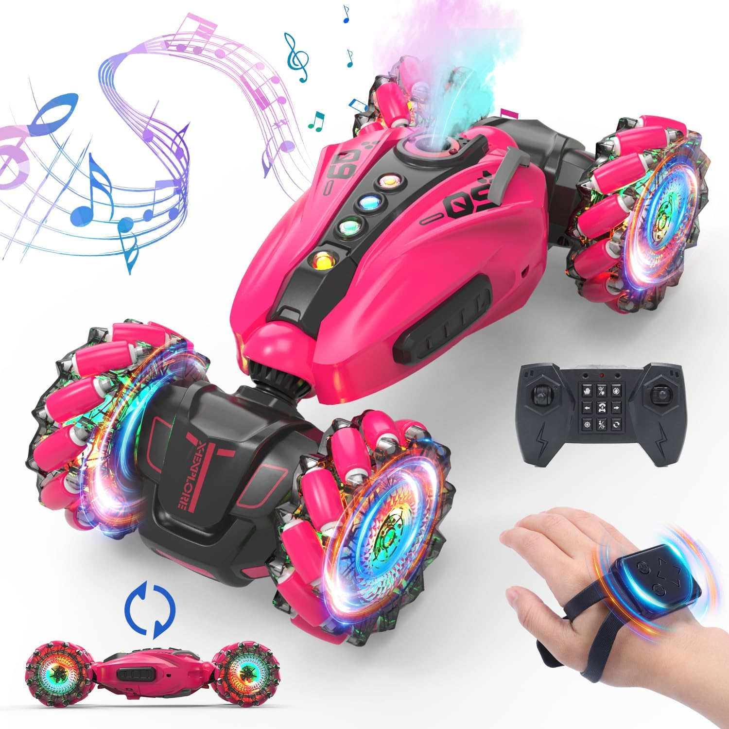 Eaglestone 1:12 RC Stunt Car, 2.4Ghz 4WD Remote Control Car with 360&deg; Flips & Rotations, Sensor Toy Cars with LED Lights, All-Terrain RC Car for Kids and Adults, Boys and Girls(Pink image number 2