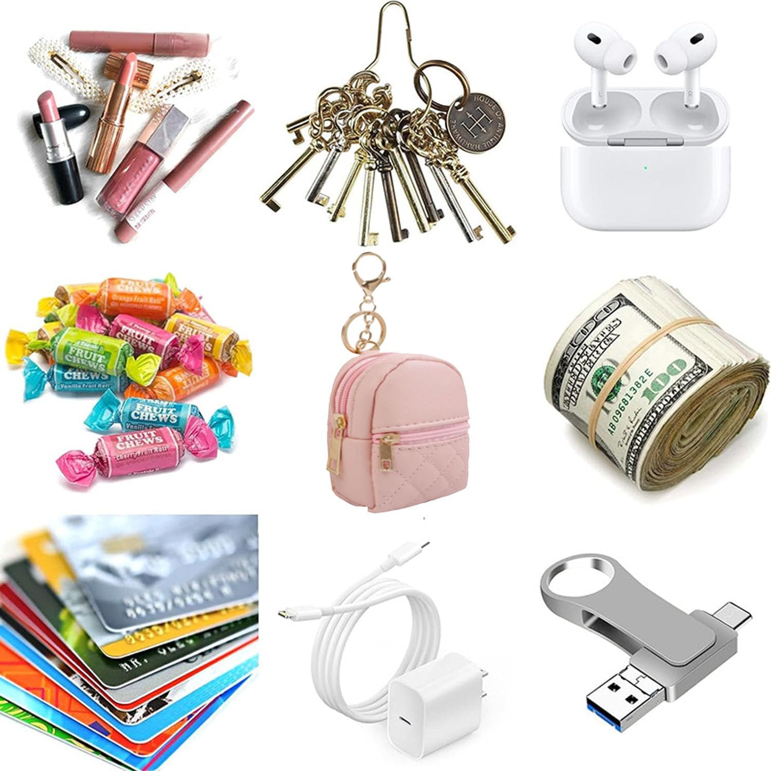 4Pcs Mini Backpack Keychain,Cute Cosmetic Bag for Women,Pu Leather Makeup Bag Key Pocket Lipstick Bag Card Holder Data Cable Organizer Zipper image number 1