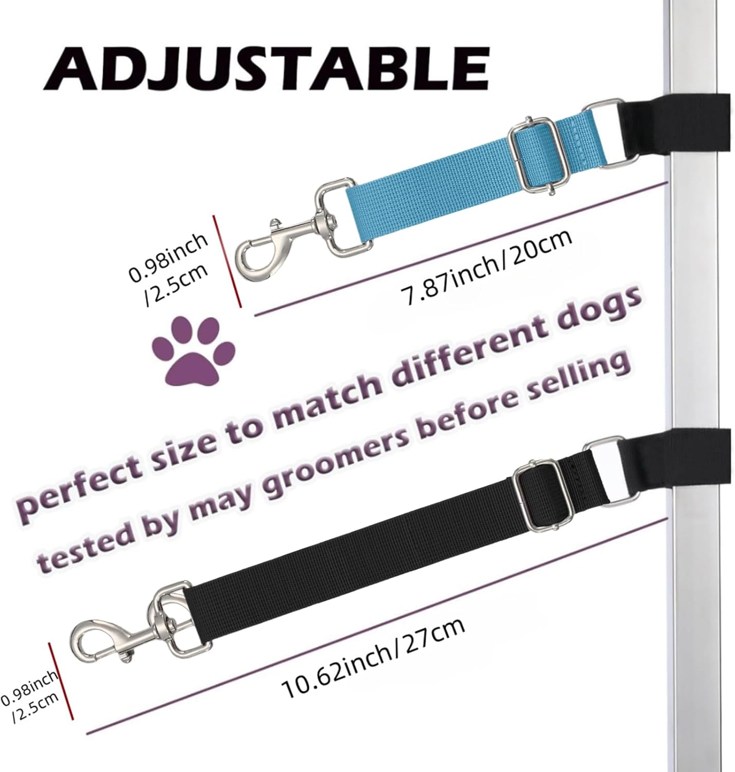 Dog Grooming Arm Accessories - 2 Pack Pet Grooming Extension Straps,Adjustable Nylon Stable Ring Extender, Restraint Rope for Small, Medium, Large Breeds, Professionals, Clinics - B image number 5