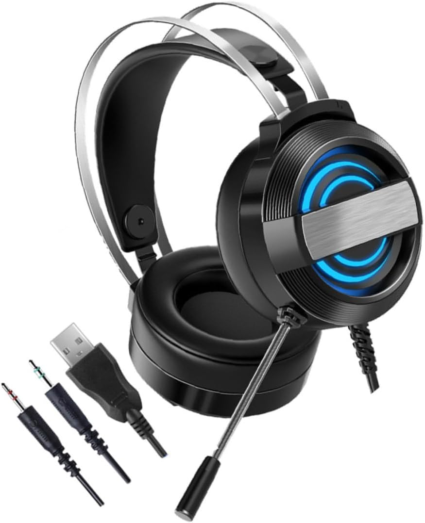 YOSADIER Wired Gaming Headset with Microphone Over-Ear PC Gaming Headphones for Desktop Comfortable Black USB Headphones and Home Use image number 3