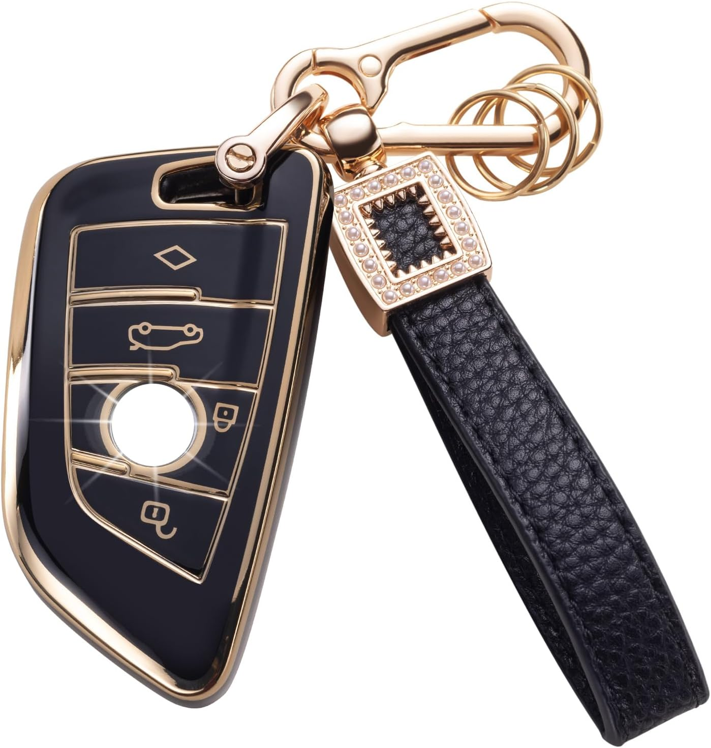 CACARLIKE for BMW Key Fob Cover with Leather Lanyard, Car Key Fob Case Compatible with BMW 2 5 6 7 Seriesx1 X2 X3 X5 X6 Smart Key Protector Holder image number 5