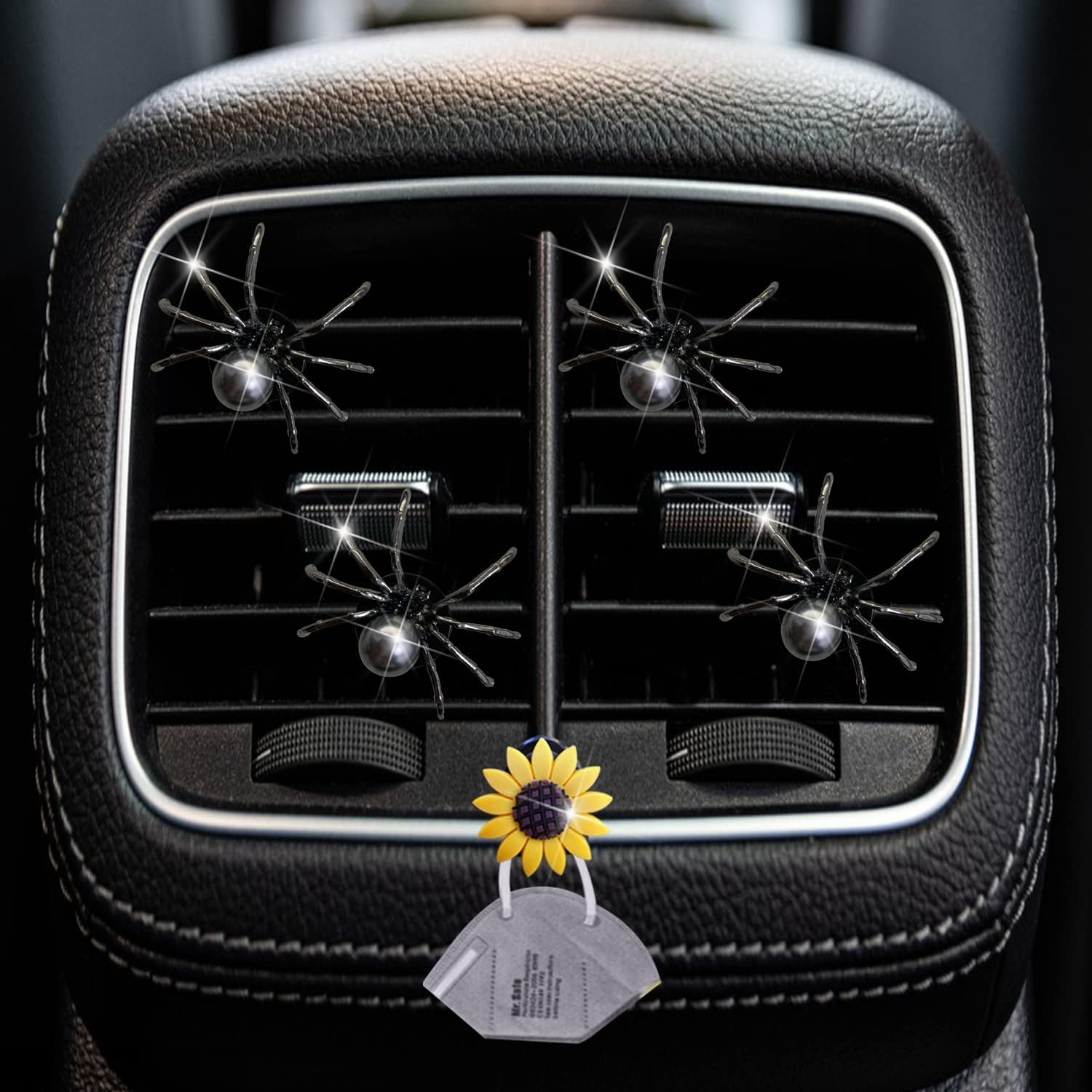 4 Pcs Bling Spider Car Air Fresheners Vent Clips, Cute Lovely Spider Car Air Vent Clips Funny Diamond Diffuser Vent Clip Decoration Interior Decor Bling Accessories for Women Men（Black） image number 2