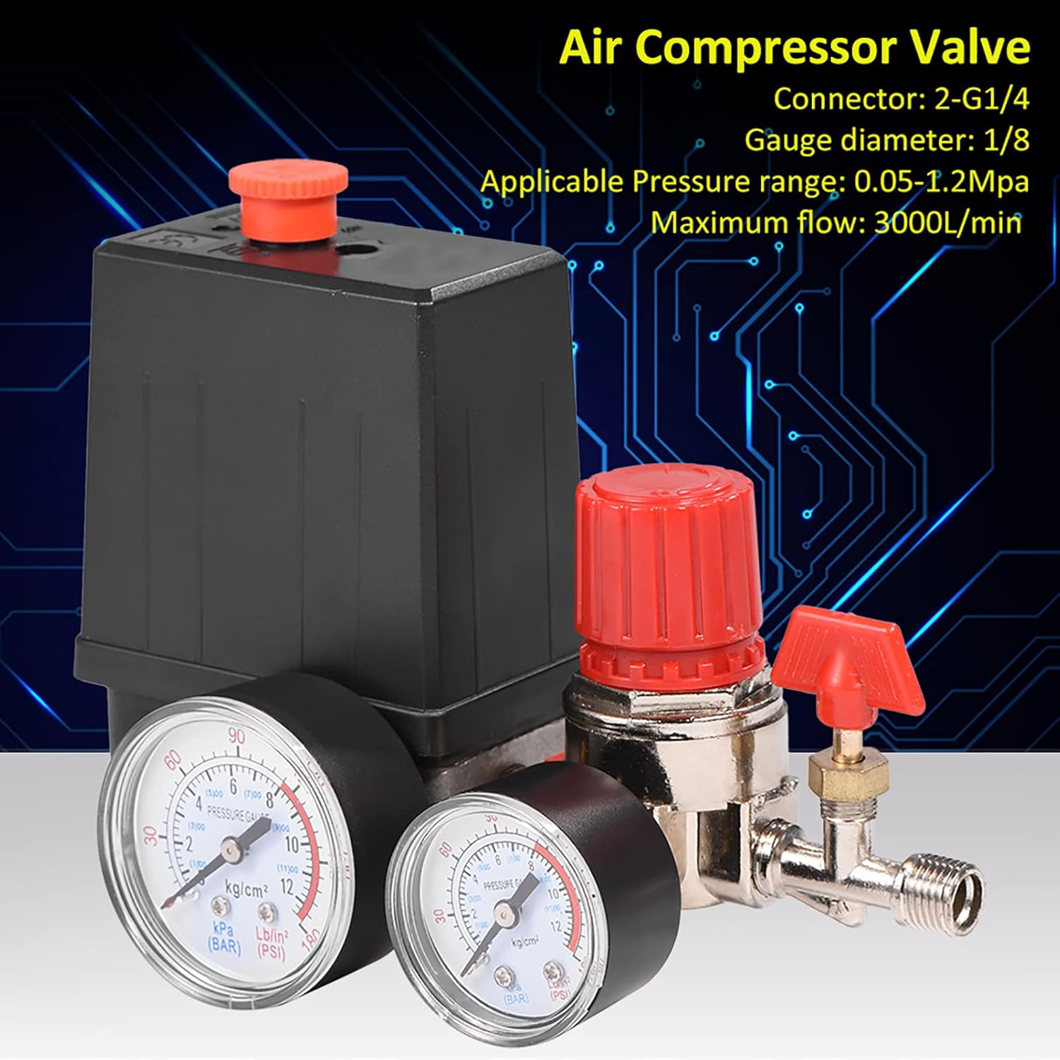 Hyuduo Air Compressor Control Valve with Pressure Regulator and Safety Valve &ndash; High Precision Fast Response Overflow Port Piston V-Type Sealing Ring Kit image number 3