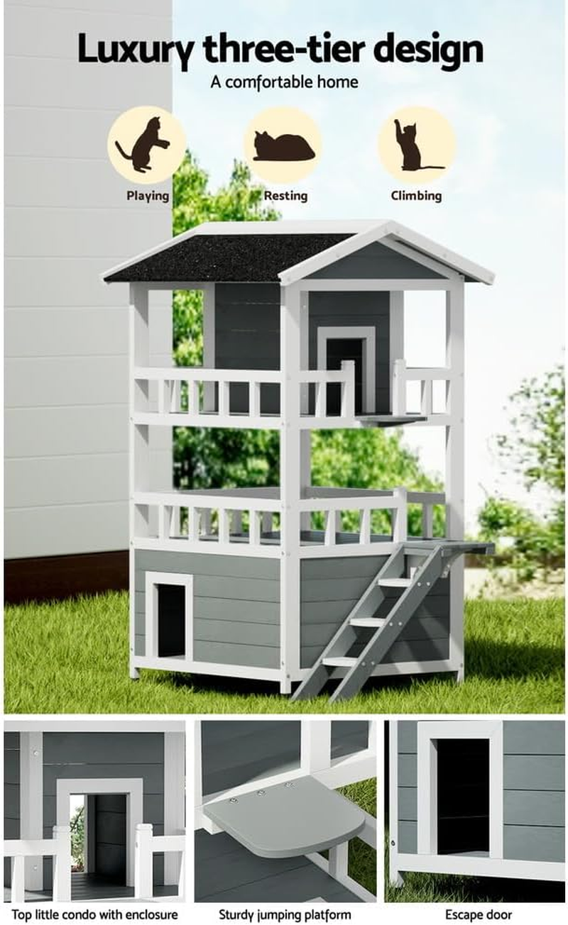 Pet Cat House Outdoor Shelter 72X72X127Cm Rabbit Hutch Wooden Condo image number 6
