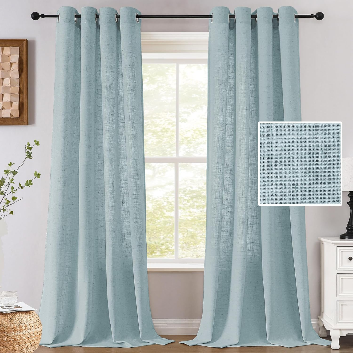 Sheer Linen Curtains for Bedroom/Living Room Semi-Sheer Curtains 213Cm Drop Eyelet Window Curtain & Drapes Light Filtering Provide Privacy(Sold Pair, Each Piece W132Cm X D213Cm，Ivory)