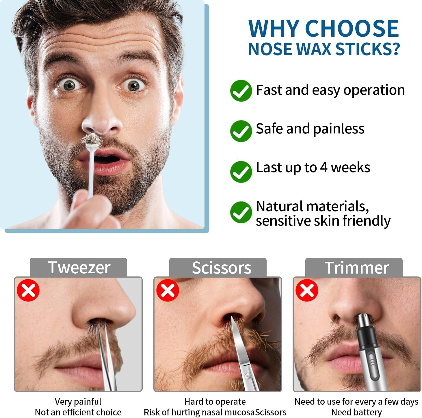 Nose Wax Sticks - 100 Pcs Plastic Nasal Cleaning & Hair Removal Applicators for Nostril, Eyebrow Grooming for Men and Women