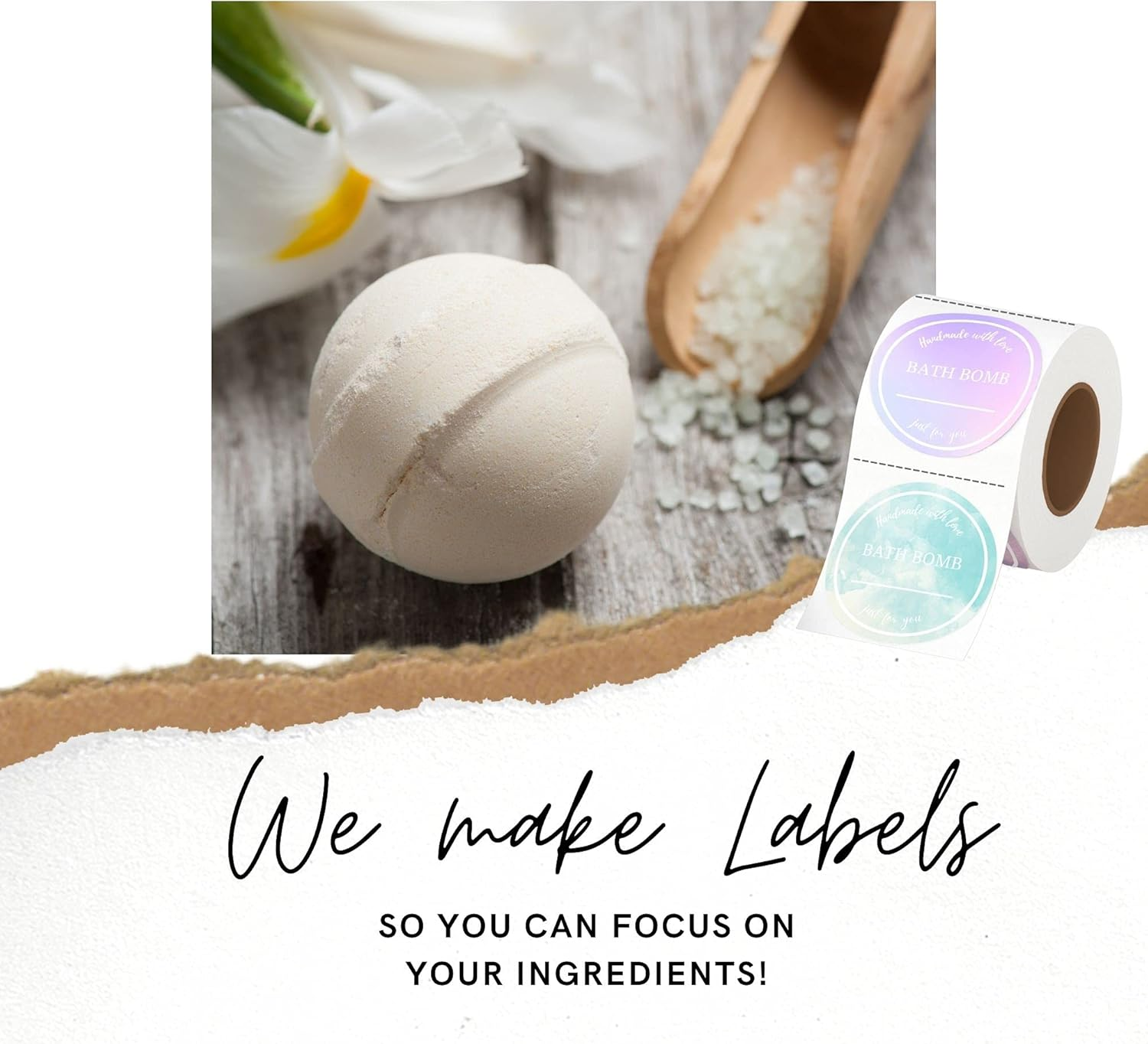 Mobiusea Creation Bath Bomb Labels Roll | 2 Inch |300 Pcs Waterproof Bath Bomb Stickers for Small Bags, Bath Bomb Making Kit, Bath Bomb Making Supplies, Bath Bomb Labels and Packaging image number 2