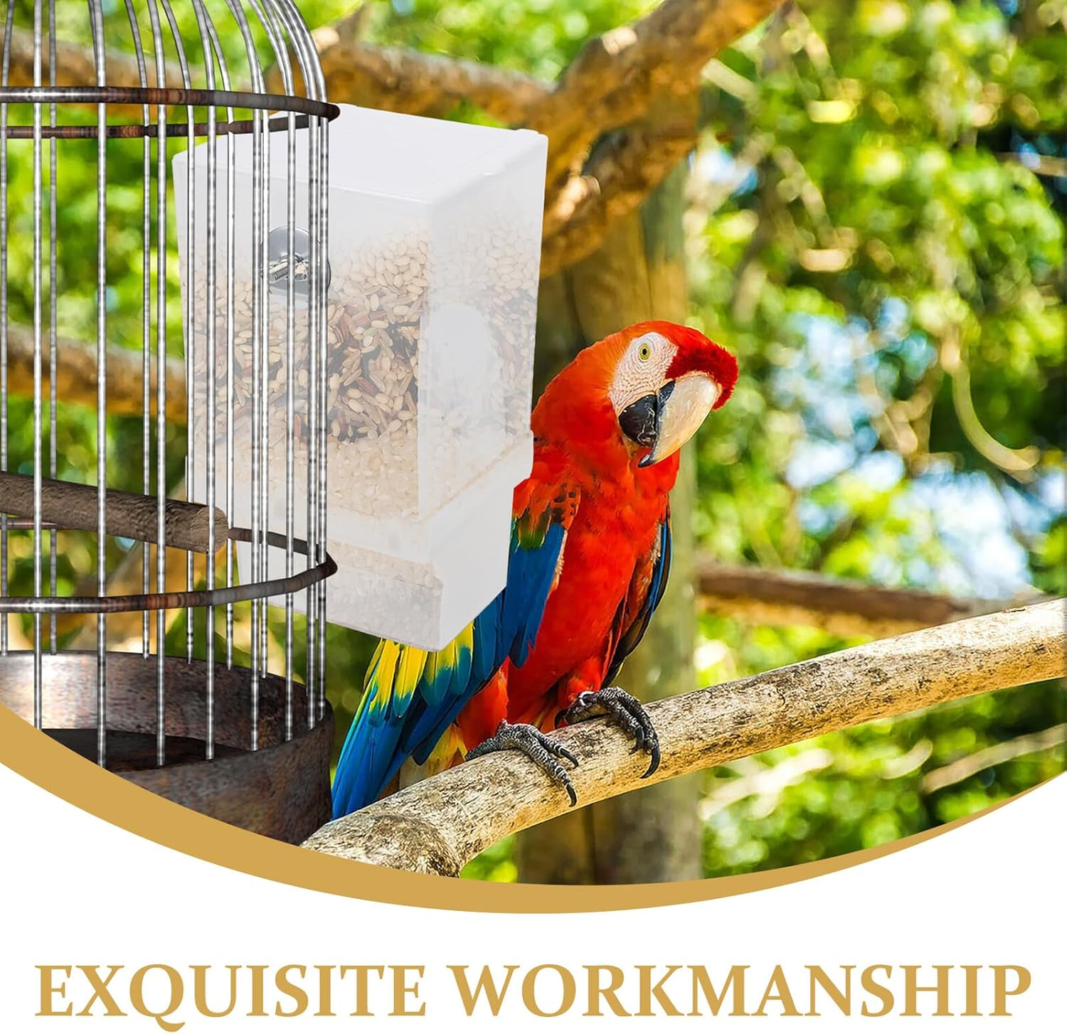 GAXIRE Automatic No-Mess Cage Pigeon Feeder with Single Design Hanging Quail Cage Feeder for Parrots and Birds Reusable Food Container for Easy Cleaning and Secure Feeding