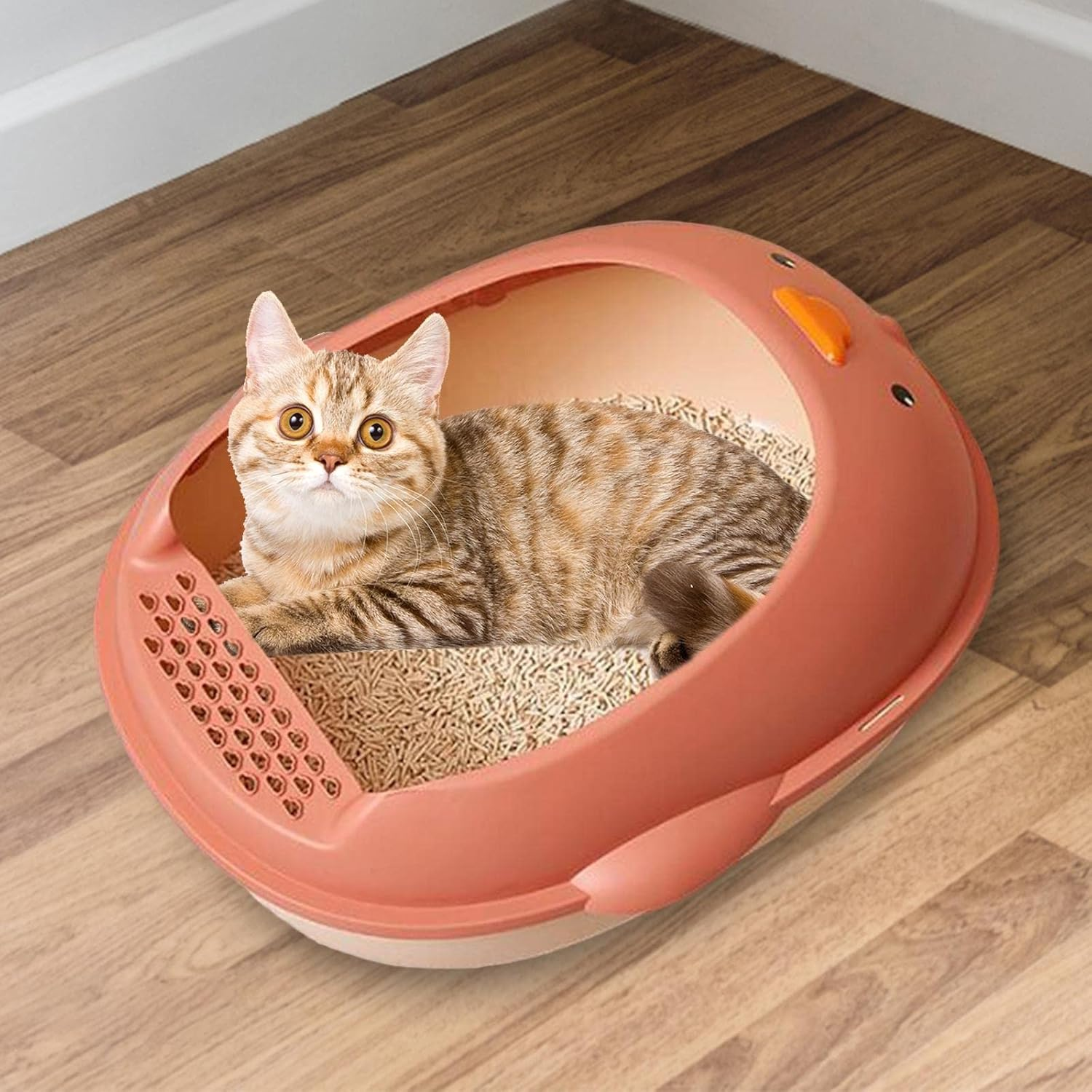 Cat Litter Boxes Indoor Cats Semi Open Portable Cartoon Duck Shape Cat Litter Pan Cat Sandbox Cat Bedpan for Sand Box Supplies Rabbit Kitty, Green (Color : Pink) image number 1