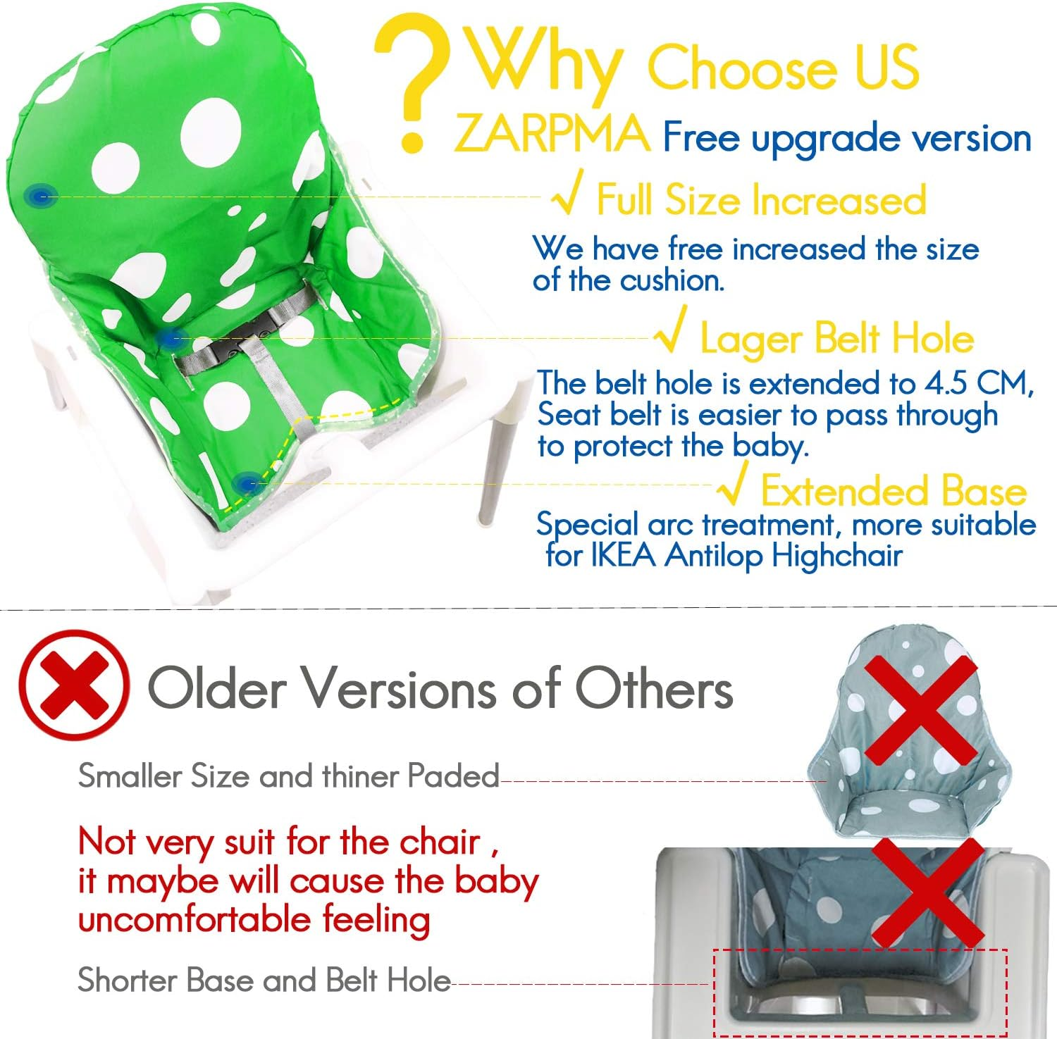 Zama Seat Covers & Cushion Compatible for IKEA Antilop Highchair Washable Foldable Baby Highchair Cover Childs Chair Cushion (Dark Green) - Blue image number 2