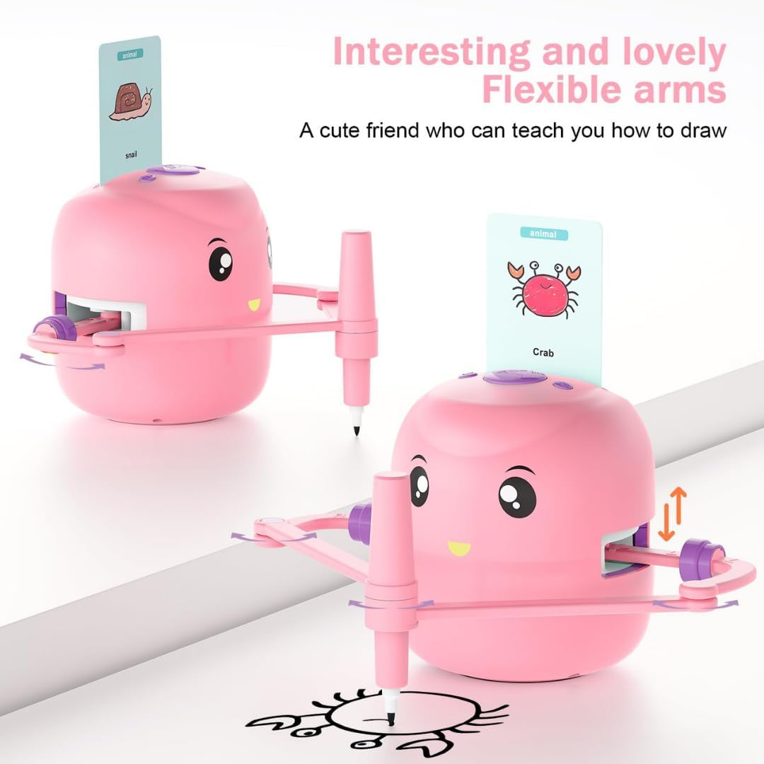 Drawing Robot for Kids &ndash; 100 Drawing Cards, Voice Interaction, Educational Montessori Learning Toy with 2 Pens &ndash; Smart STEM Art Robot Gift for Boys & Girls Ages 3-8 (Pink) image number 1