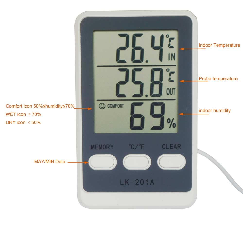 Indoor Outdoor Thermometer Hygrometer Weather Station, Humidity Monitor Battery Powered inside outside Temperature with 1.5Metre Length Cable Sensor image number 1