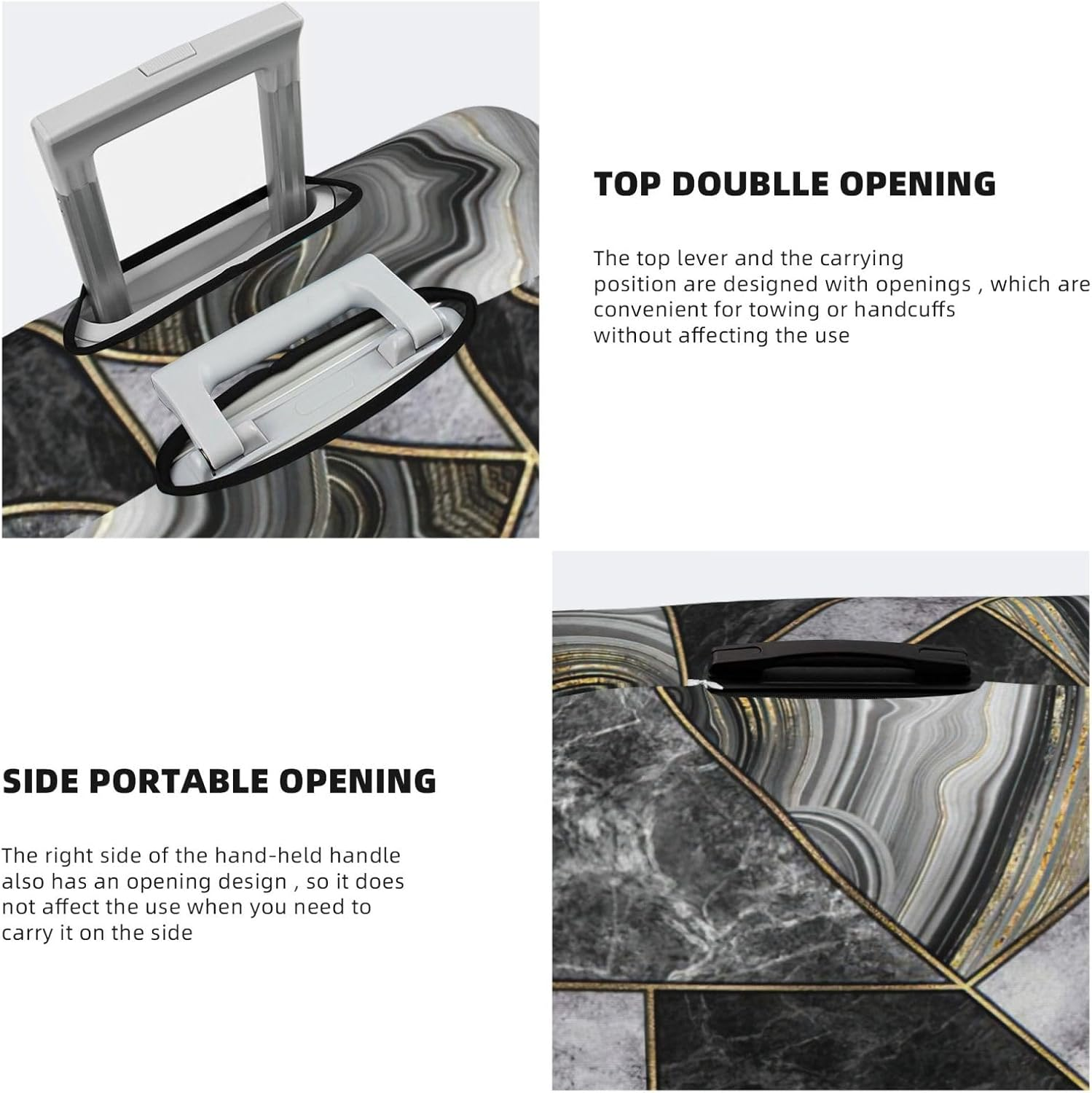 JEJEA Black Marble Texture Gold Print Suitcase Cover Protector Travel Luggage Cover Suitcase Washable Baggage Covers Anti-Scratch, Black, S image number 6