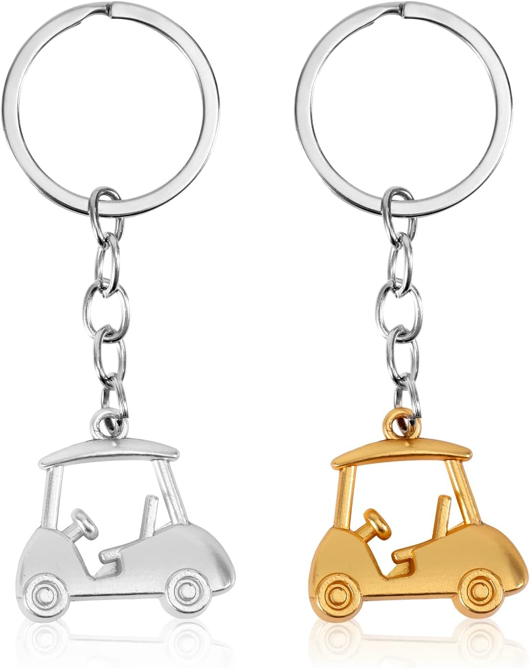 2Pcs Golf Cart Keychain, Zinc Alloy Golf Keychain Silver Gold Sparklely Golf Cart Keychain Golf Style Key Chains for Man Golf Lovers Golf Souvenirs, Silver, Gold image number 1