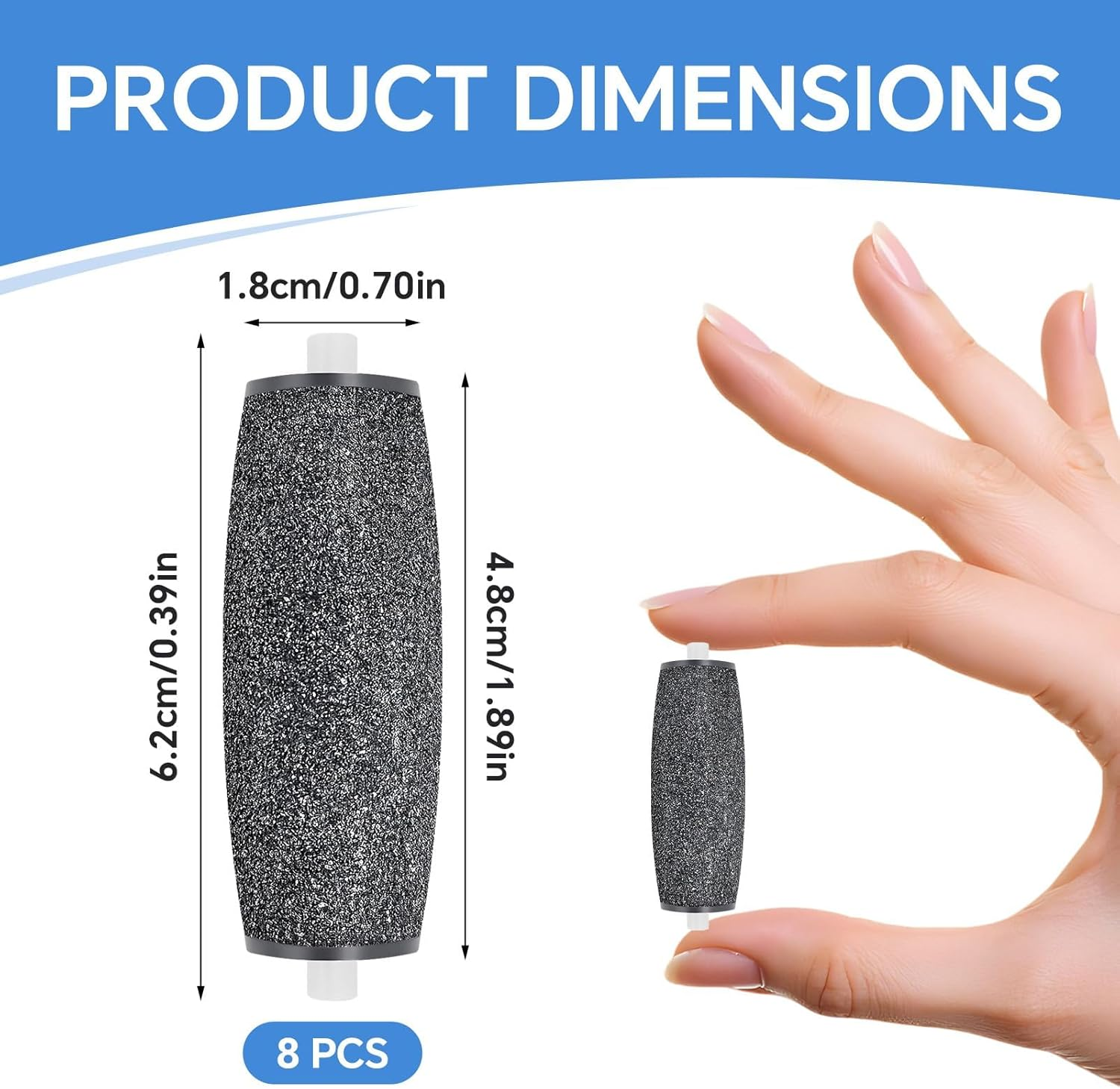 8 Pack Replacement Rollers Heads Refills Compatible with Scholl Velvet Smooth Replacement Roller Refill Hard Skin Remover Electronic Foot File Electric Pedicure Tools for Feet Black image number 5