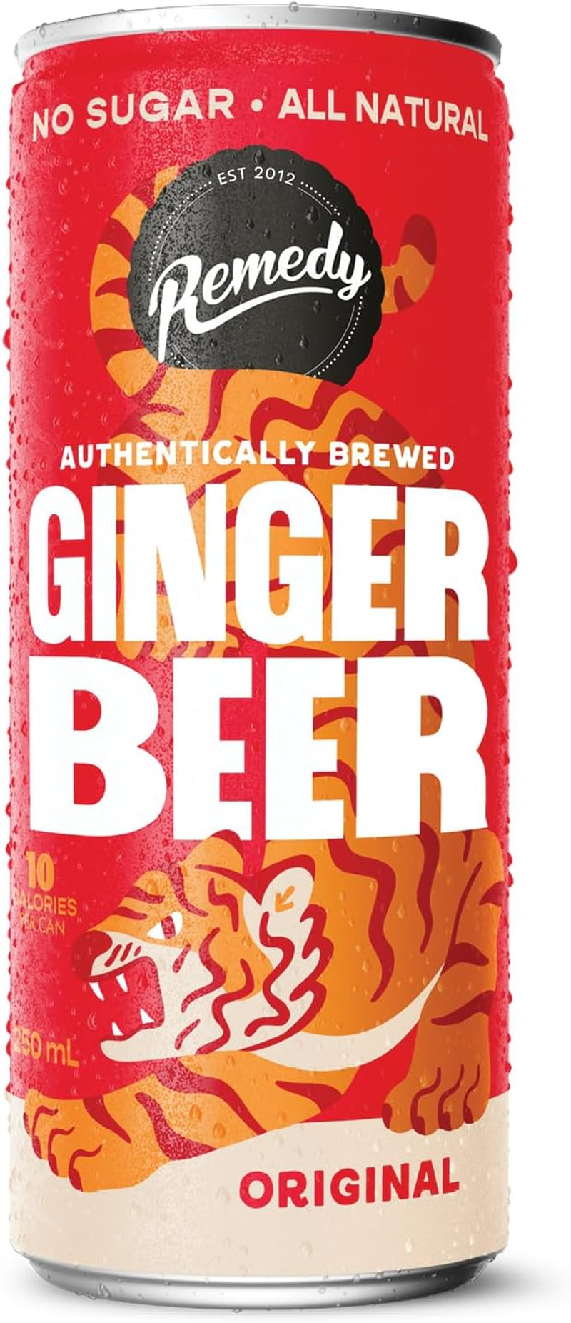 Remedy Ginger Beer - No Sugar, Real Aussie Ginger, Vegan, Gluten Free, All-Natural - Non Alcoholic - 24 Pack of 250Ml Cans