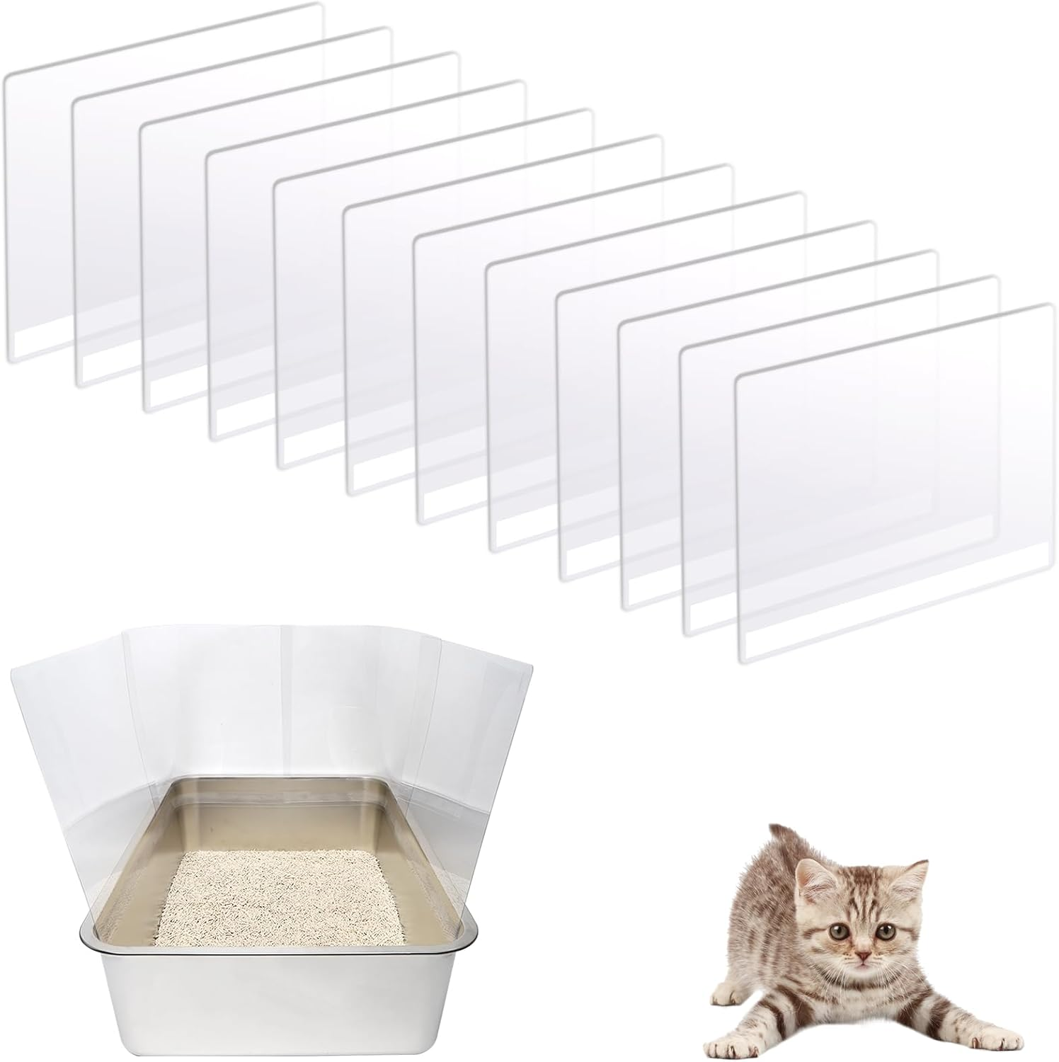 YOILES 3Pcs Cat Litter Box Pee Shields,Transparent Easy Clean Litter Box Splash Guard for Open Top Litter Pan 14.5&times;11.5In- Litter Box Not Included