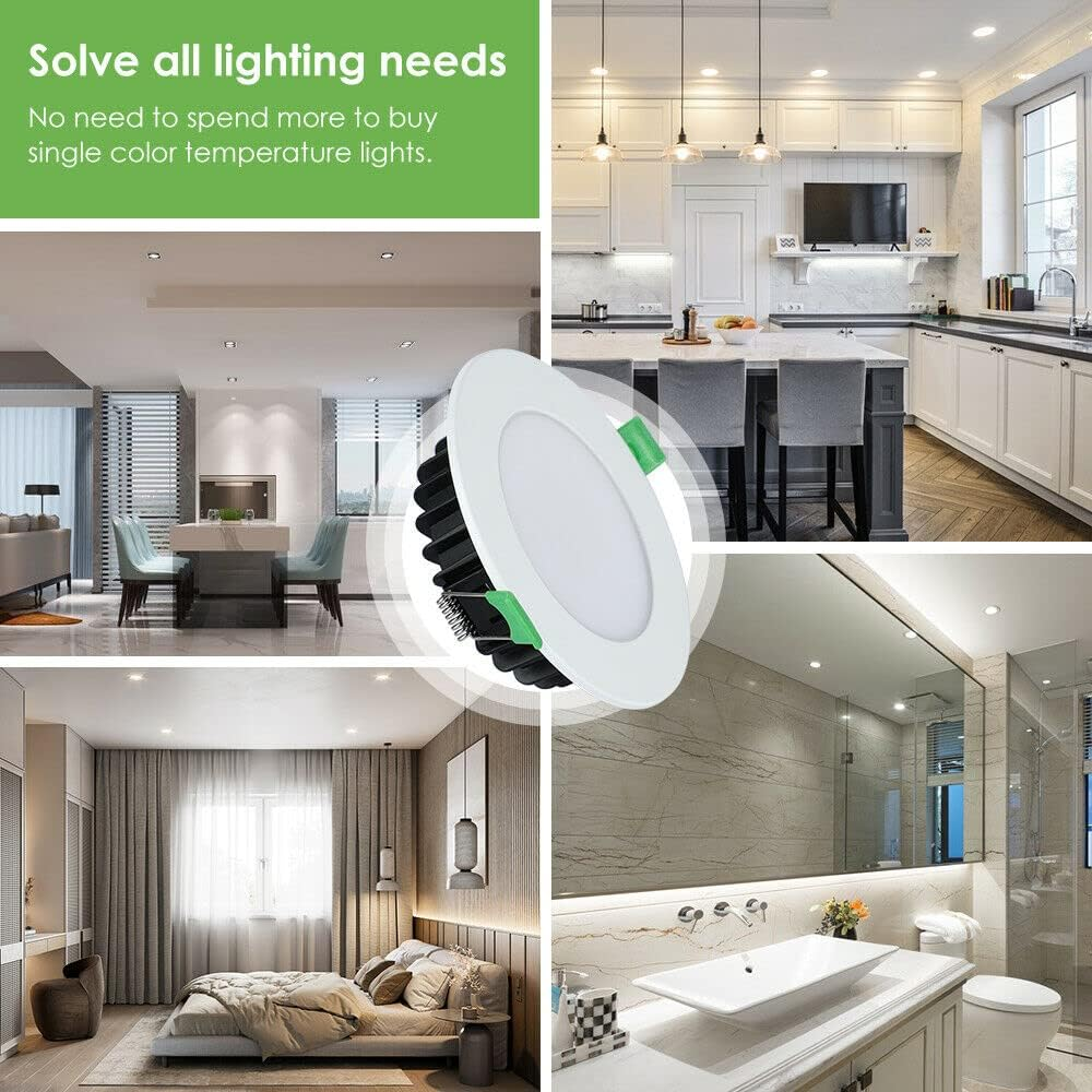 ALUSSO LED Recessed Ceiling Spotlights 12W Ultra Slim CCT Downlights Dimmable IP44, 3 Lighting Colors Adjustable 3000K 4000K 5700K,Cutout 90-100Mm,White,Pack of 10,AUS Plug image number 5