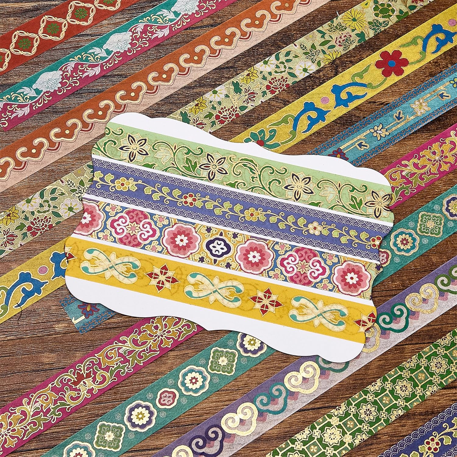 YUBBAEX 20 Rolls Chinoiserie Washi Tape Set Exotic Arts Masking Tape Gold Foil Floral Decorative for DIY Crafts, Bullet Journal Supplies, Planners, Scrapbook, Card/Gift Wrapping image number 6