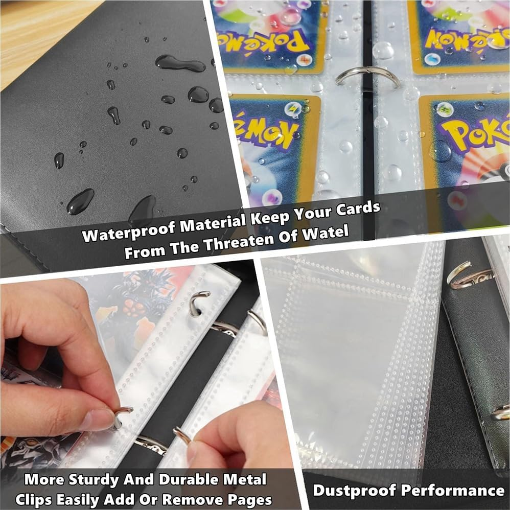 Betterlifewj 2Pcs Trading Card Binder with 4 Pockets, 400 Pocket Pocket Pocket Card Holder, Pocket Monster Card with Zipper, 50 Slide Card Holder (Black, Green) image number 1