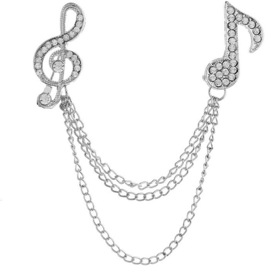 2 Pcs Elegant Music Notes Brooch Pins Jewelry Alloy Crystal Rhinestone Breastpin Lapel Pin for Men and Women Clothes Collar Dress Scarf Decoration Gift，Gold and Silver image number 2