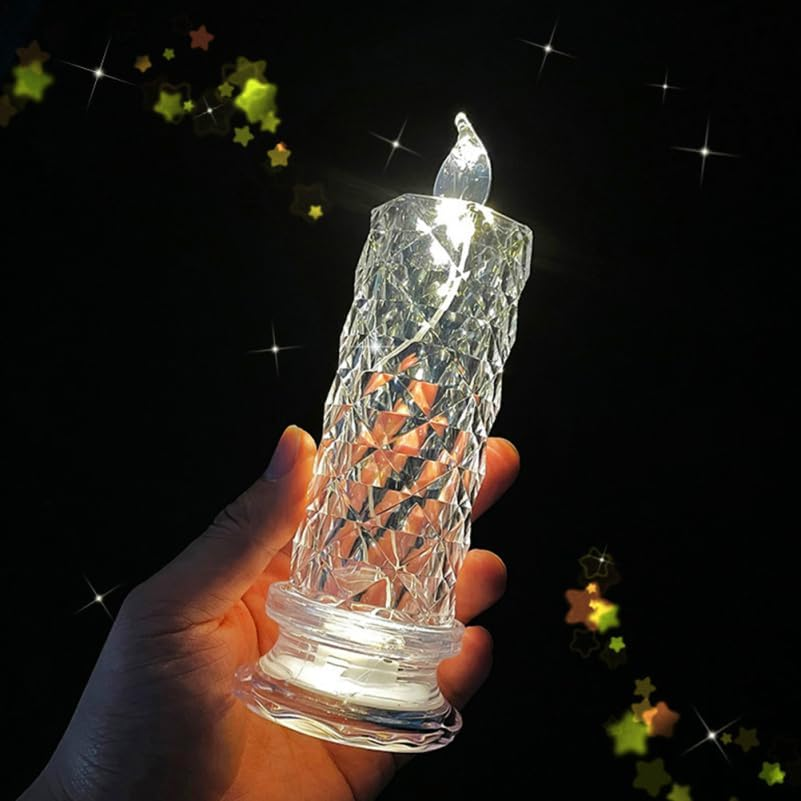 OSALADI Pack of 6 LED Rose Candles with Clear Crystal-Like Design, Energy-Saving Electric Candles with Sturdy Base as Party Table Decoration for Living Room and Festive Occasions image number 1