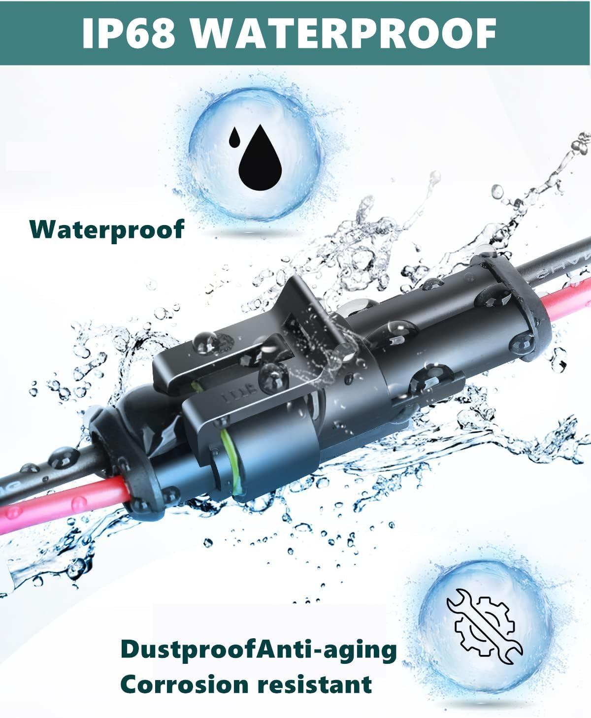 10 Pack 2 Pin Wire Connector,Male and Female Waterproof Connector, Waterproof Wire, Universal for Car Truck, Boat and Other Wire Connection