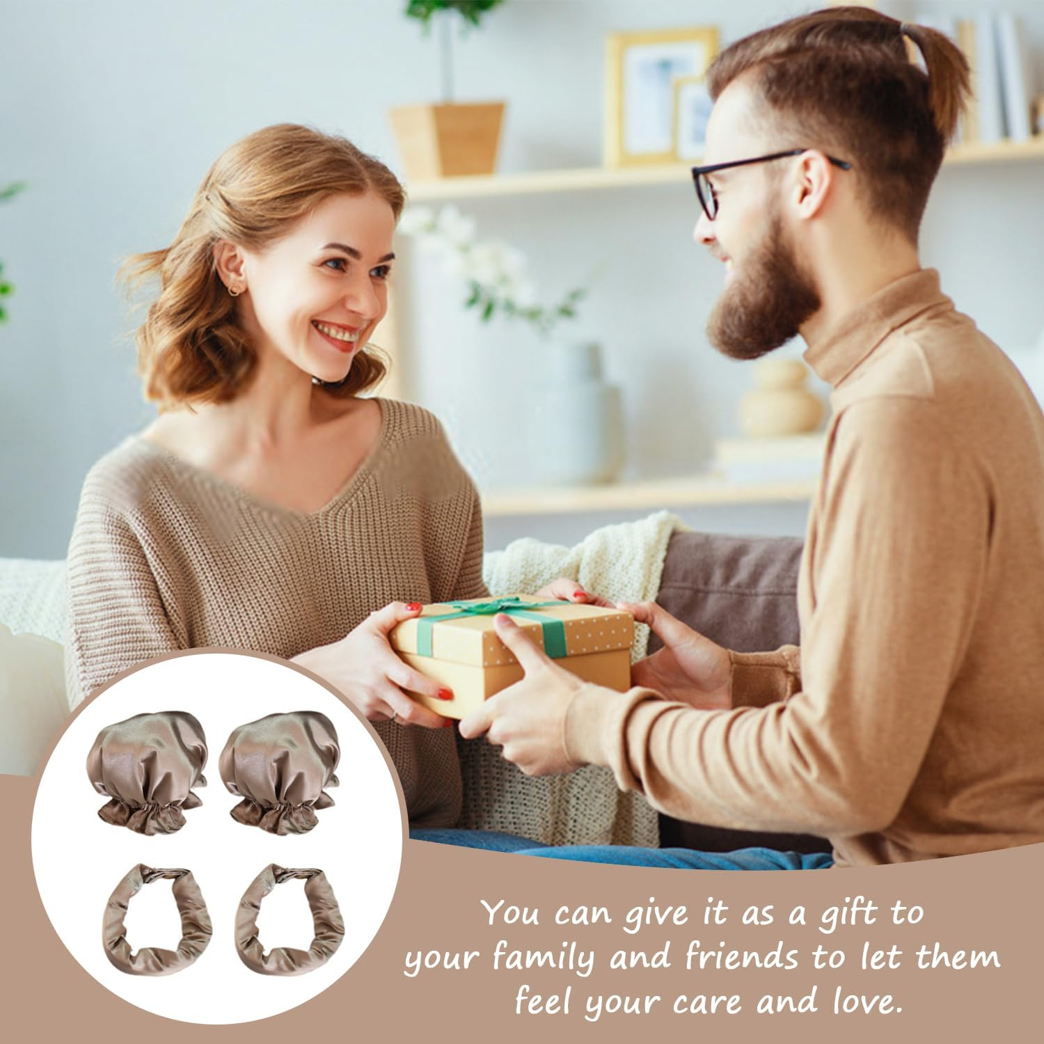 2 Sets Heat Free Curling Irons with 2 Pieces Satin Hair Ties, DIY Styling Tools, Satin Curling Iron Headband, Adjustable Curling Iron Cover Set, Lazy Curling Set (Champagne Color)