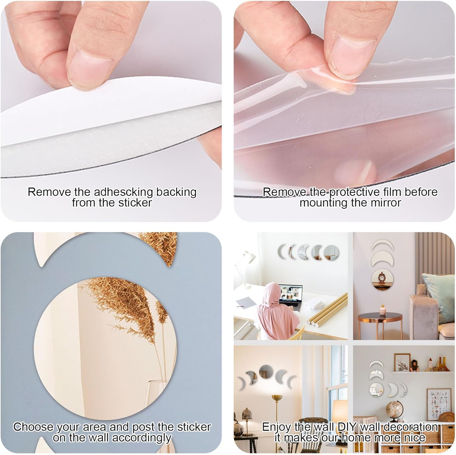 Moon Phase Mirror Set, Mirror Stickers for Walls, Acylic Moon Phase Wall Decor Small Adhesive Mirror for Wall, Stick on Wall Mirror Tiles, Interior Design Nordic Room Decor image number 4