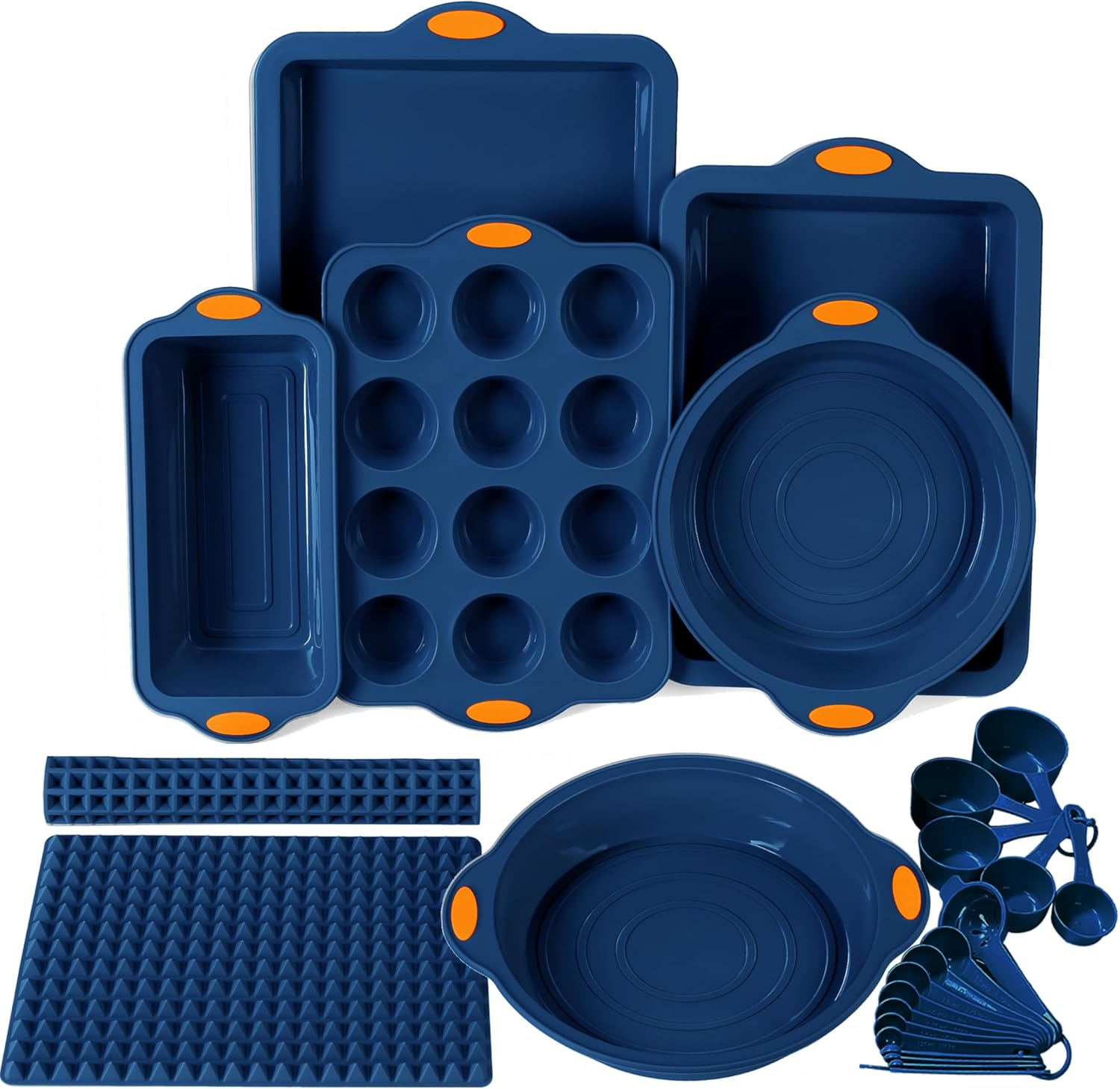 To Encounter Silicone Baking Pans Set, 4 Pieces Nonstick Bakeware Set with Baking Pans, Baking Sheets, Cookie Sheets, Cake Pan with Metal Reinforced Frame More Strength, Navy Blue