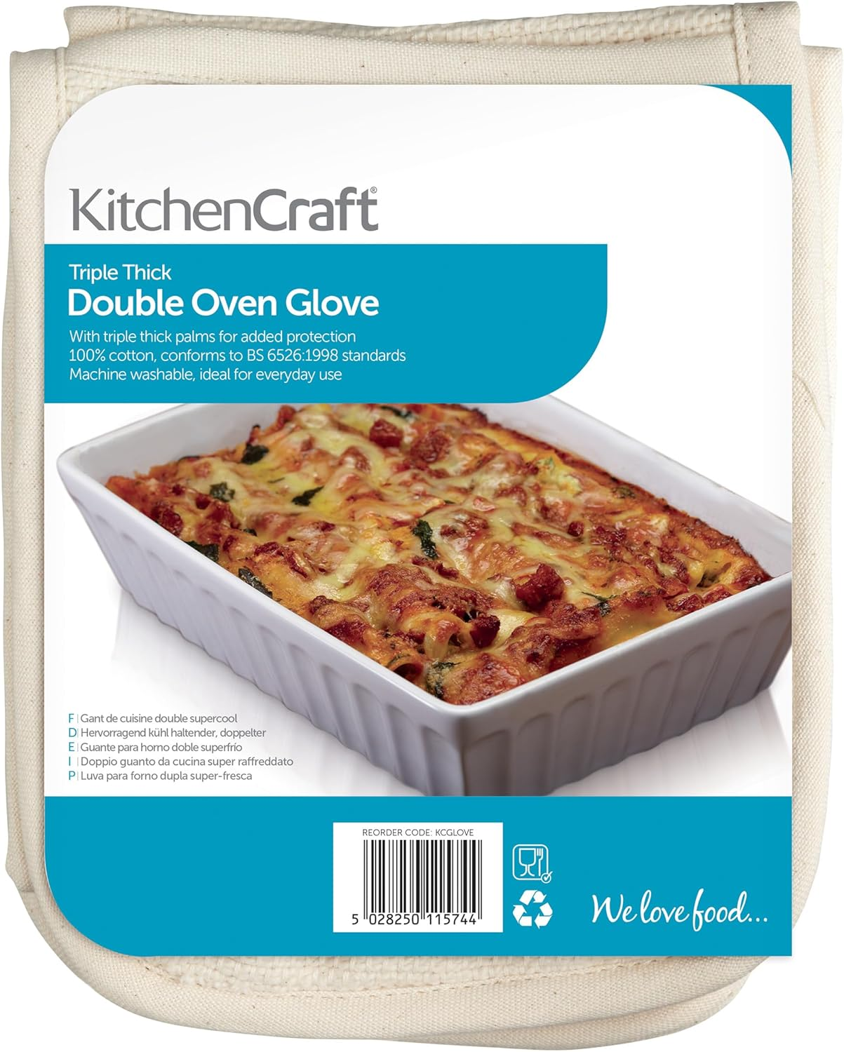 Kitchencraft Double Oven Gloves, Extra Thick Cotton, 92 X 19 X 1 Cm image number 1