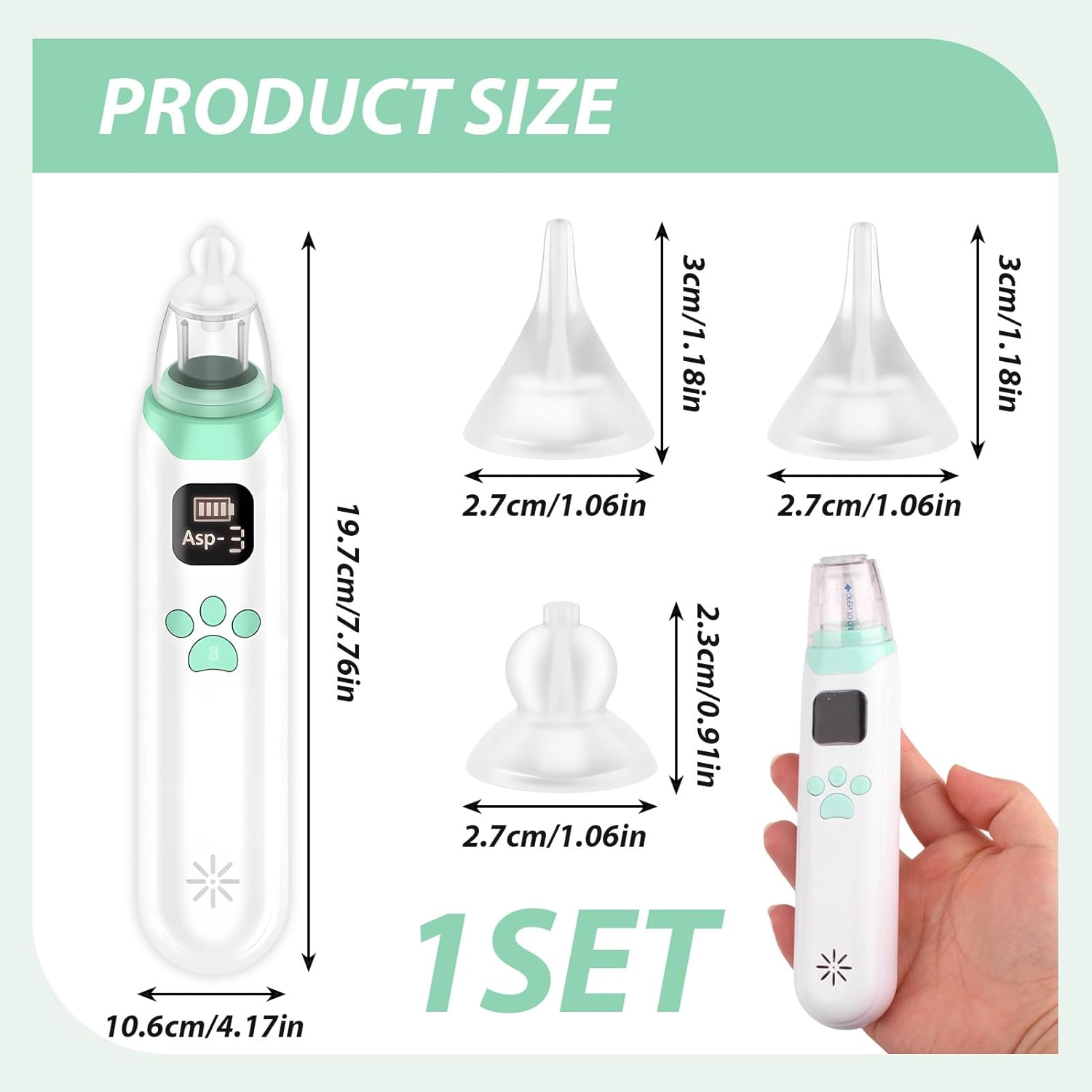 Baby Nasal Aspirator Electric, 3 Types Adjustable Gear, Includes 3 Soft Silicone Tips, Soothing Music & LED Lights, Ideal for Newborns Infants and Toddlers up to 12 Years image number 6